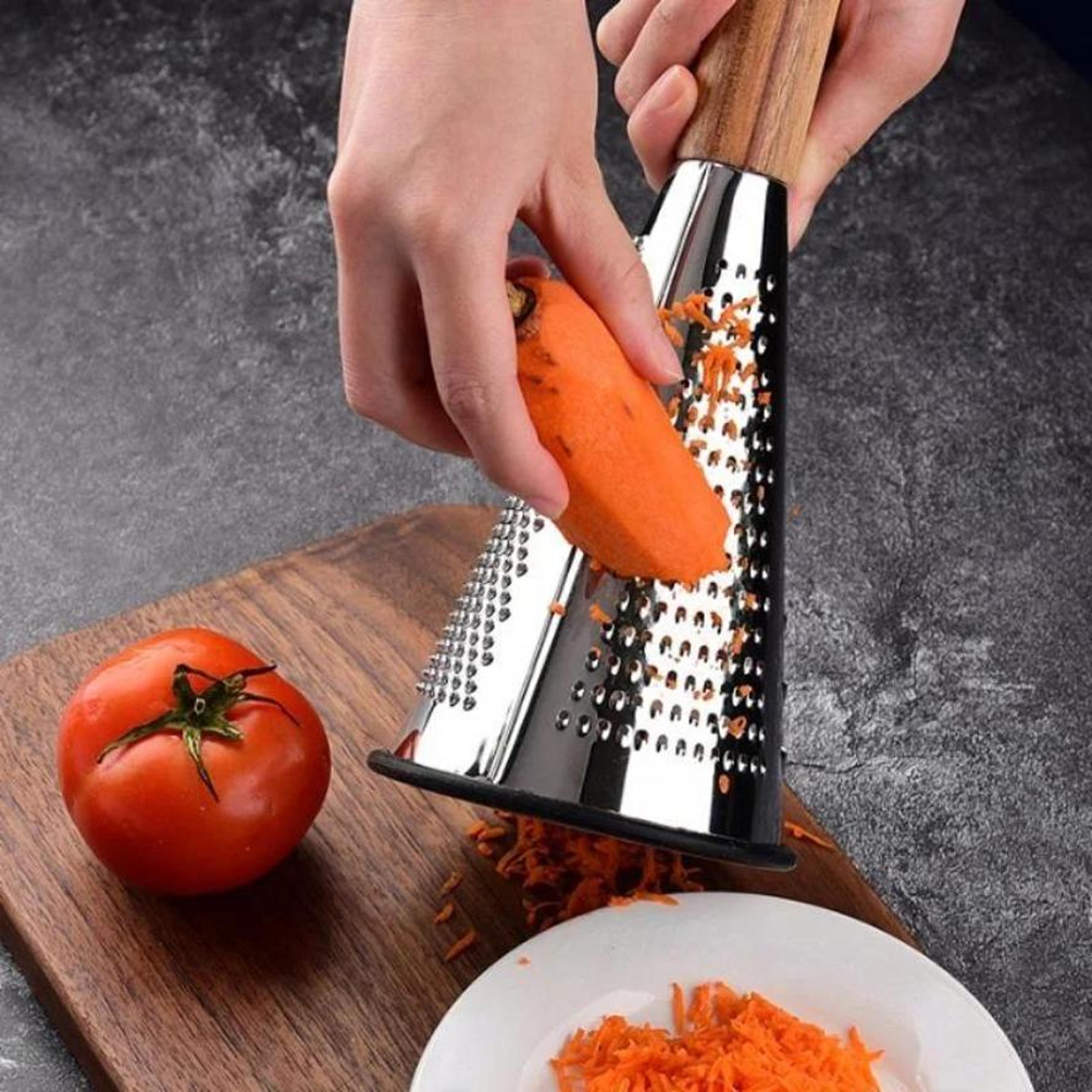 Stainless Steel Conical Grater With Wooden Handle For Vegetables Cheese And Fruit 2
