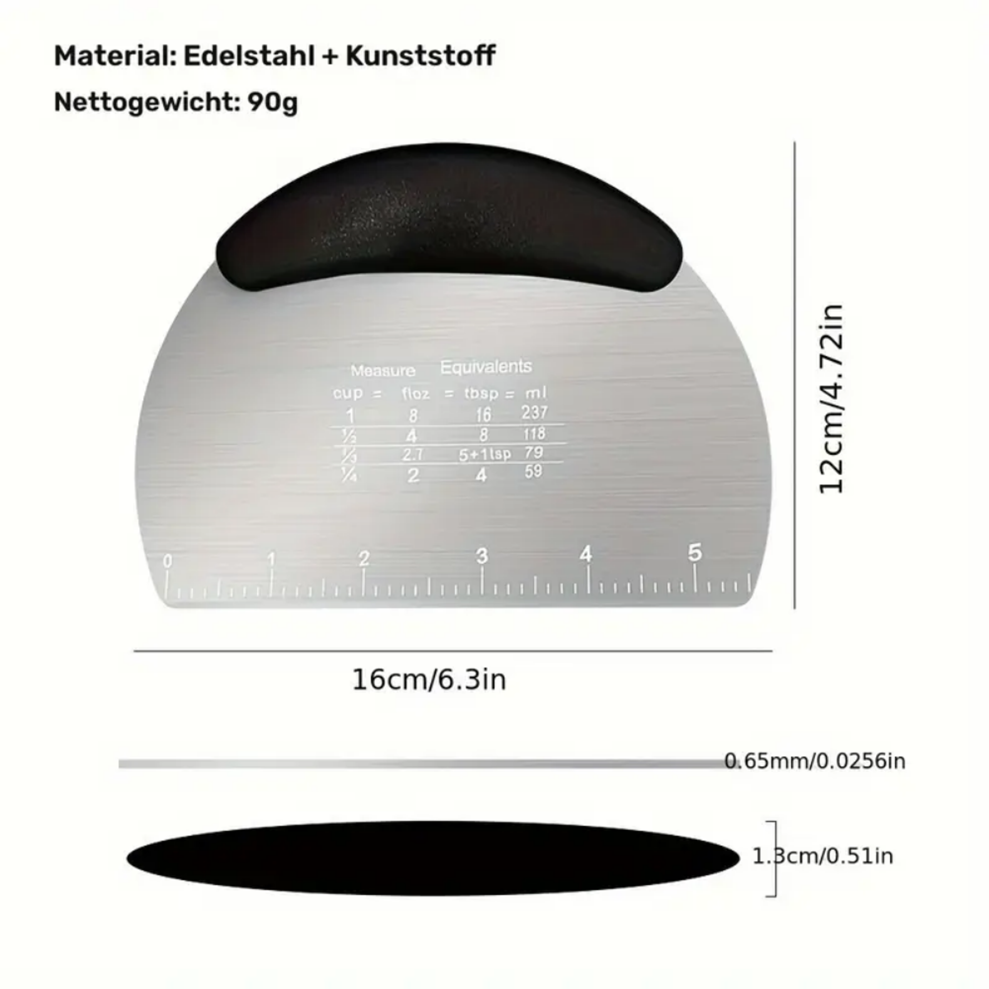 Stainless Steel Pastry Cutter And Dough Scraper Baking Tool With Measurement Guide 1