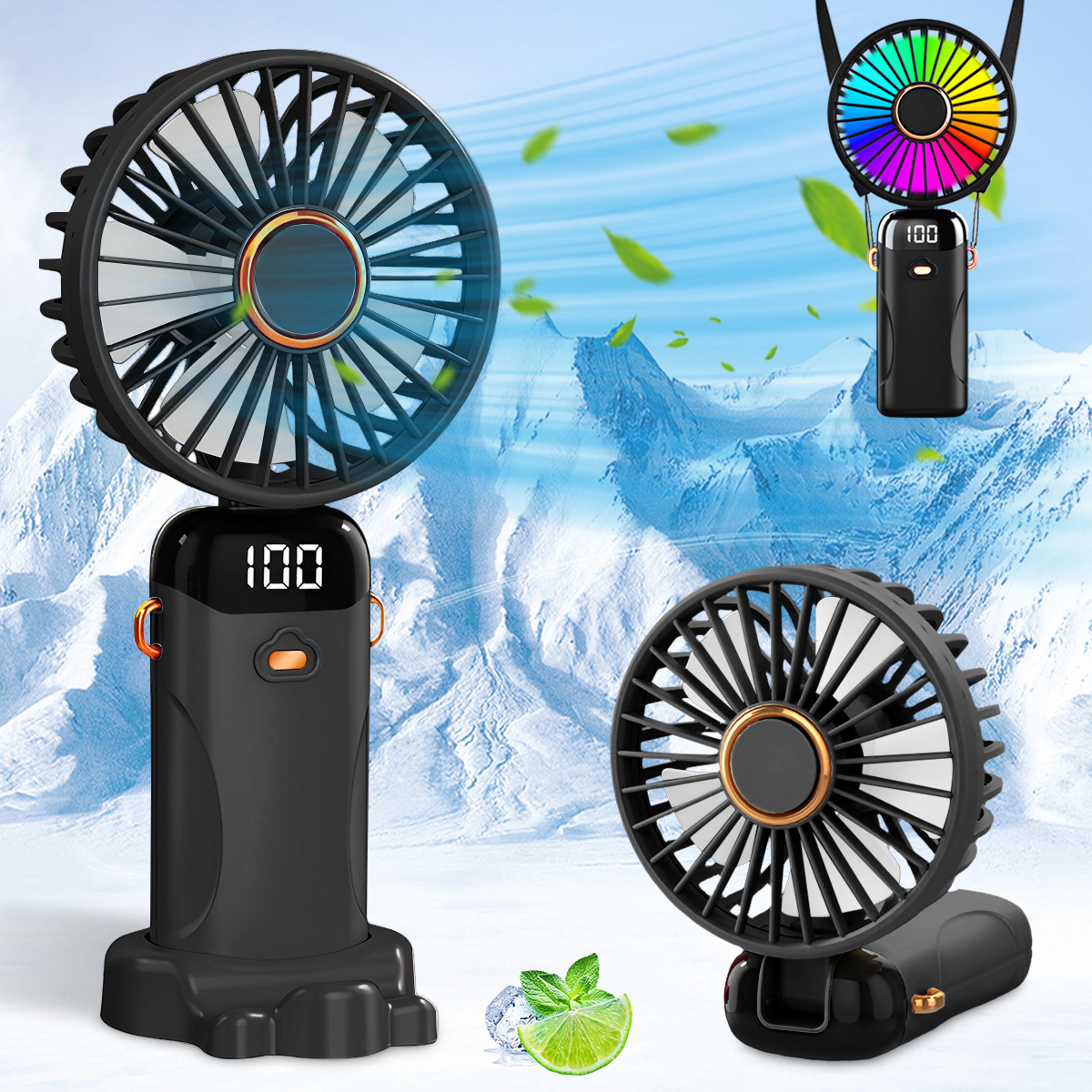 usb rechargeable portable handheld fan with 6 speeds led light