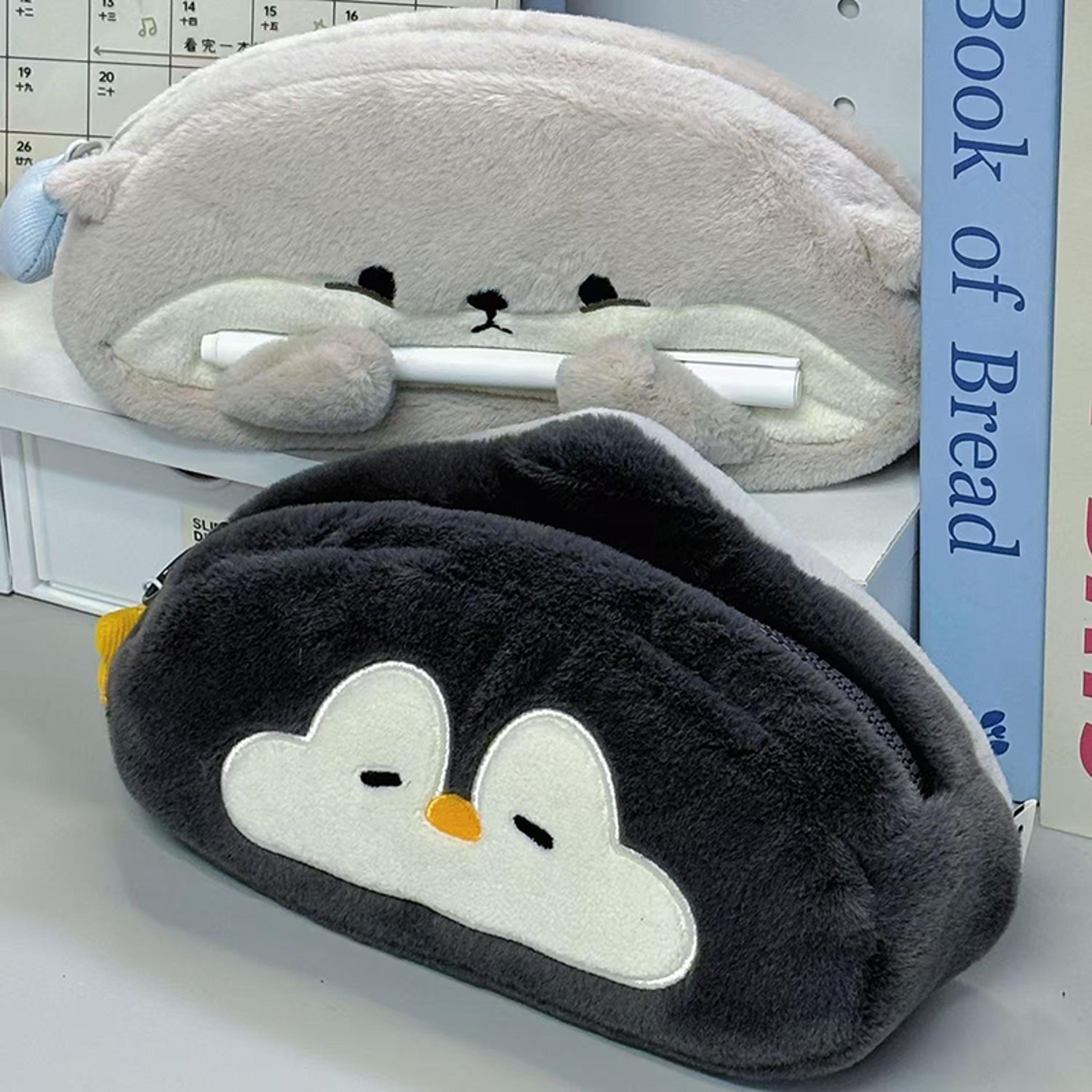 Little Otter Penguin Plush Pen Bag Large Capacity Pencil Case For School And Travel 1