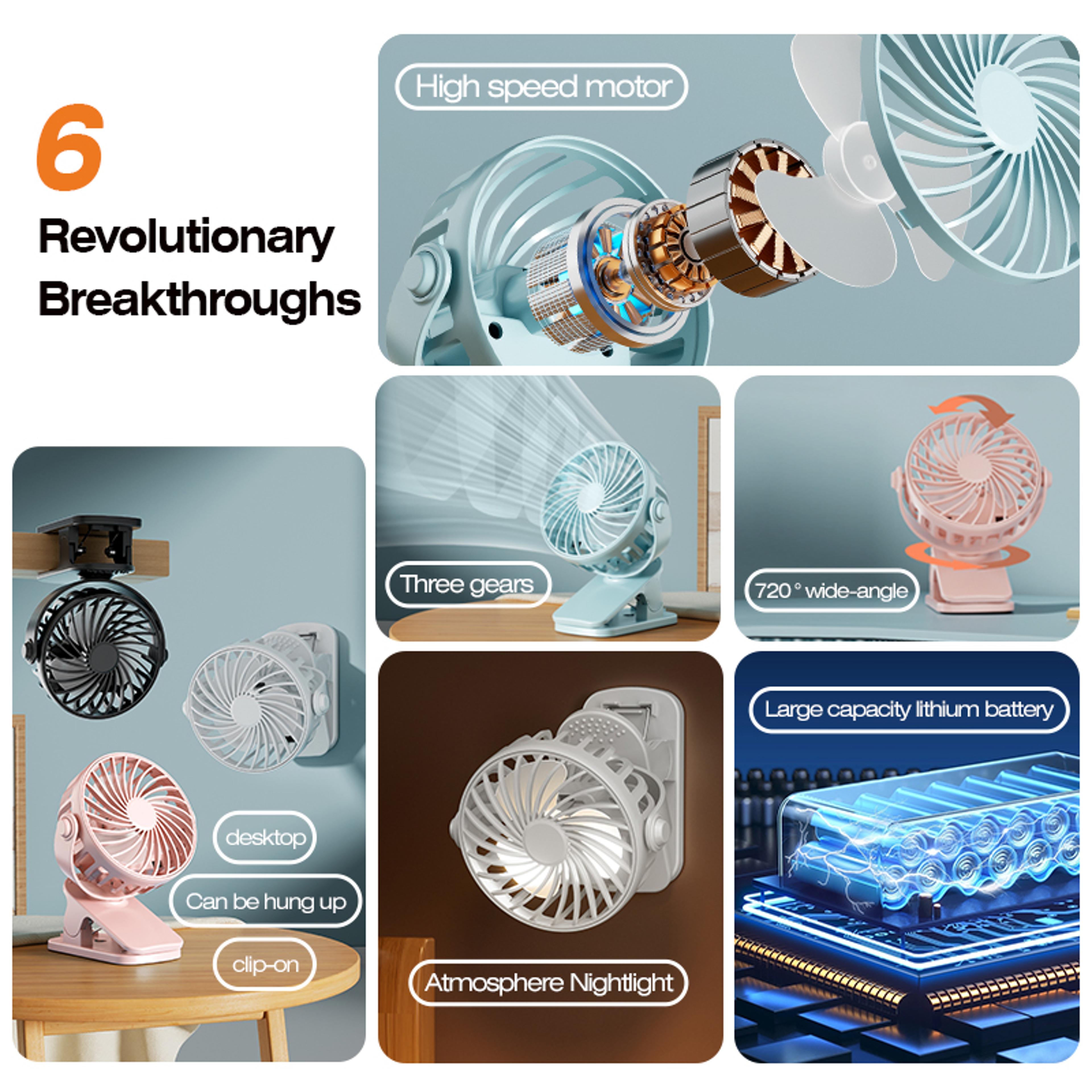 Portable Rechargeable Clip Fan Rotatable Hanging Fan With Night Light For Camping And Outdoor Use 5
