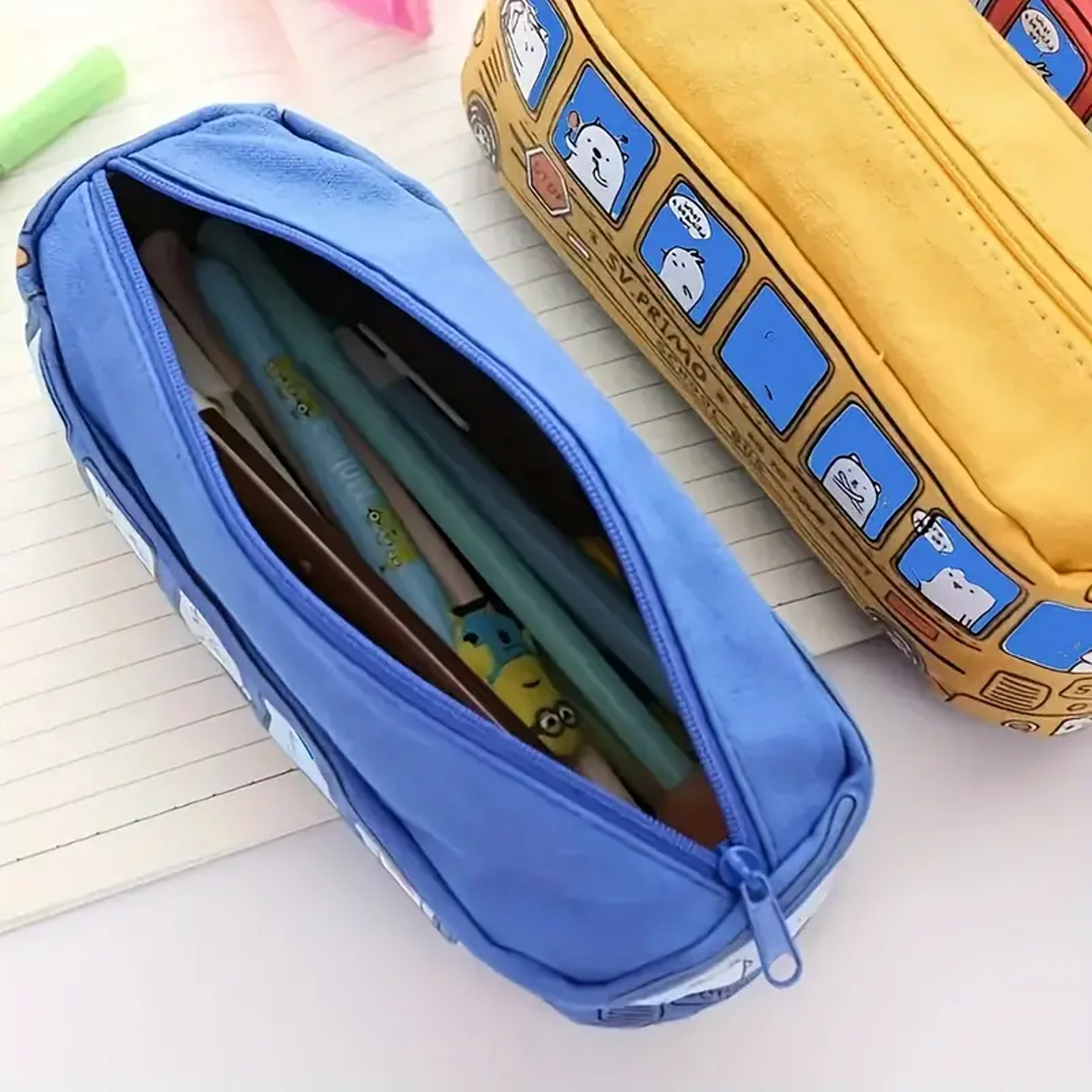 Creative School Bus Pencil Case Large Capacity Canvas Pencil Bag For Students 3
