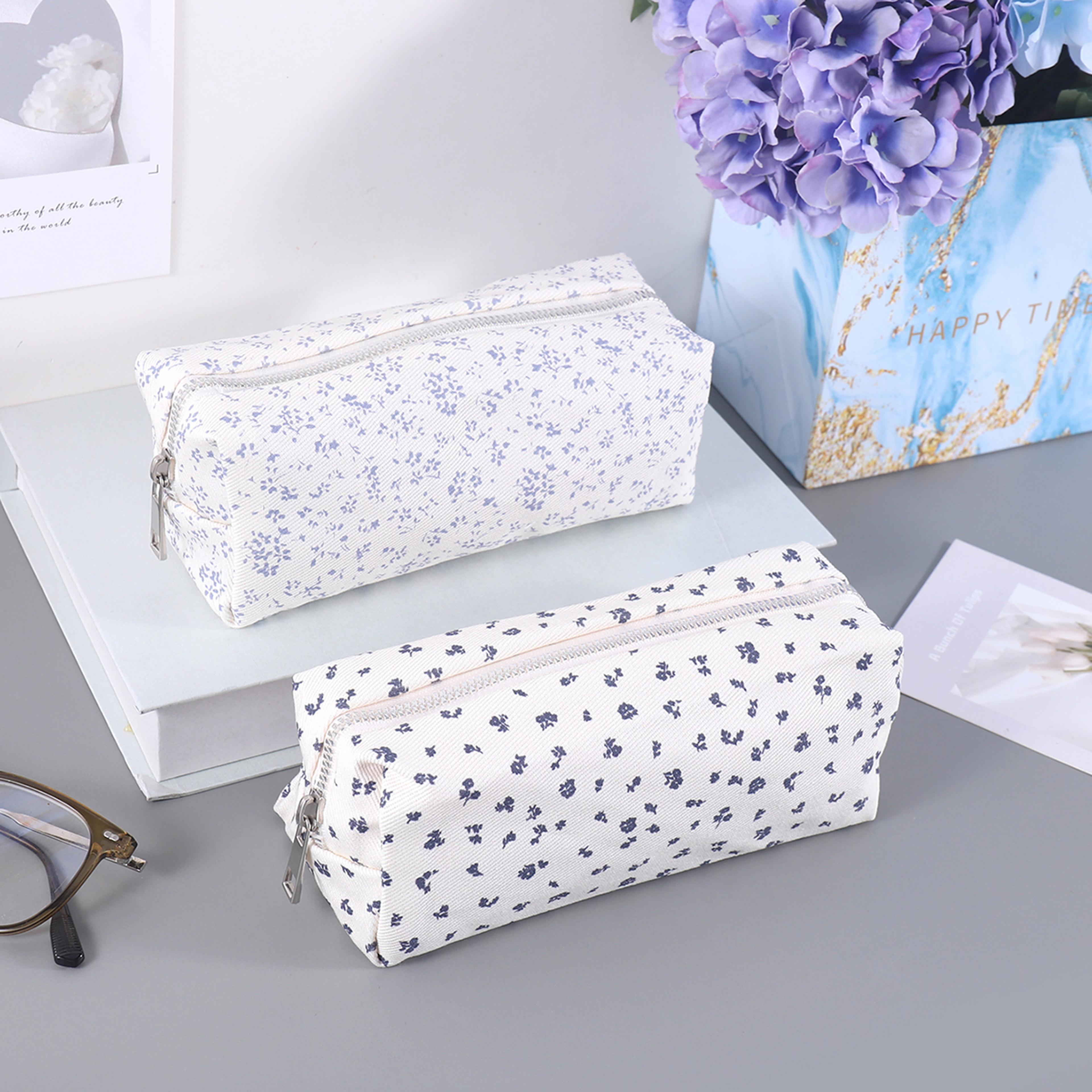 Flower Design Canvas Pencil Case Large Capacity Cute Pencil Pouch For School And Office 5