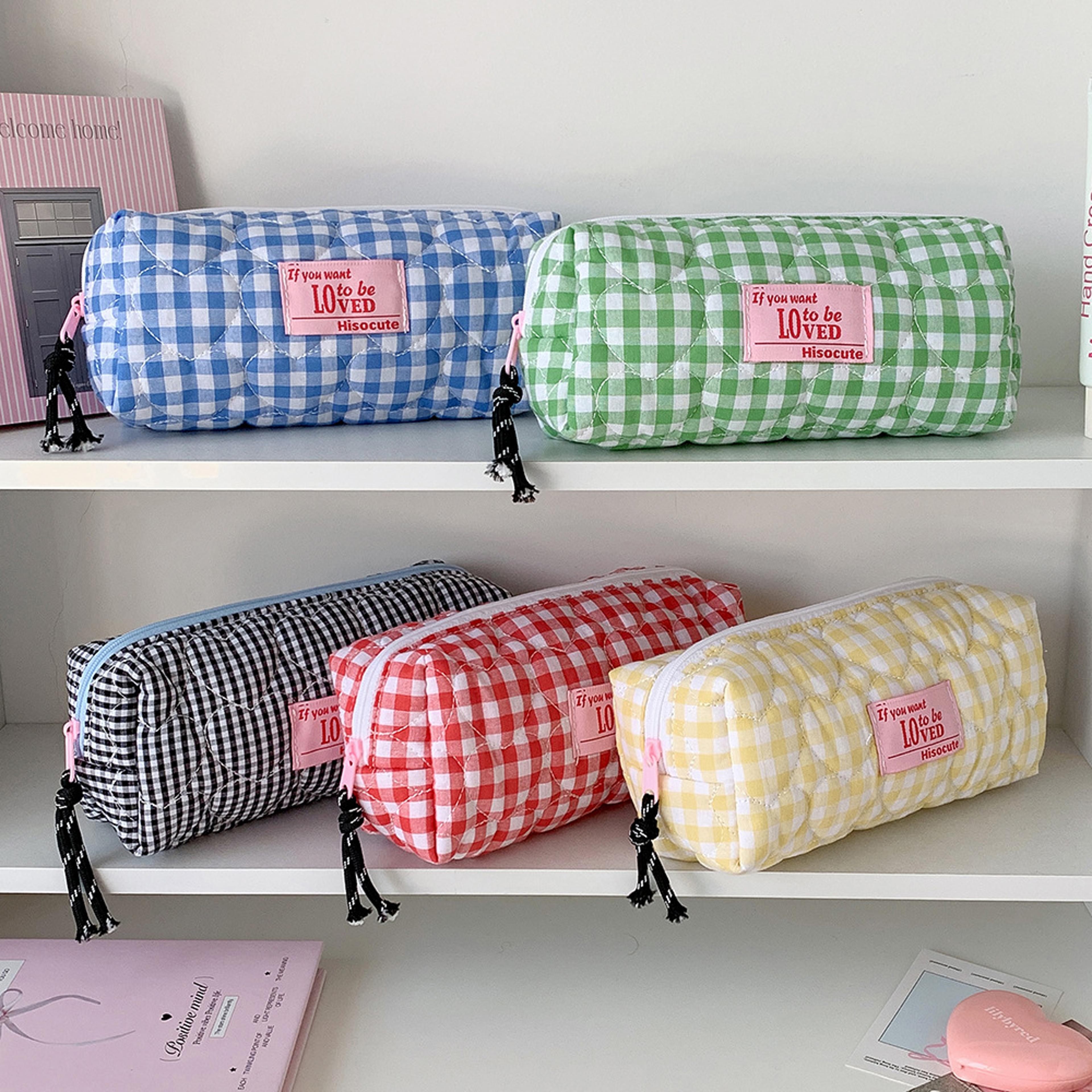 Quilted Heart Grid Pencil Pouch Korean Style Student Stationery Bag 3