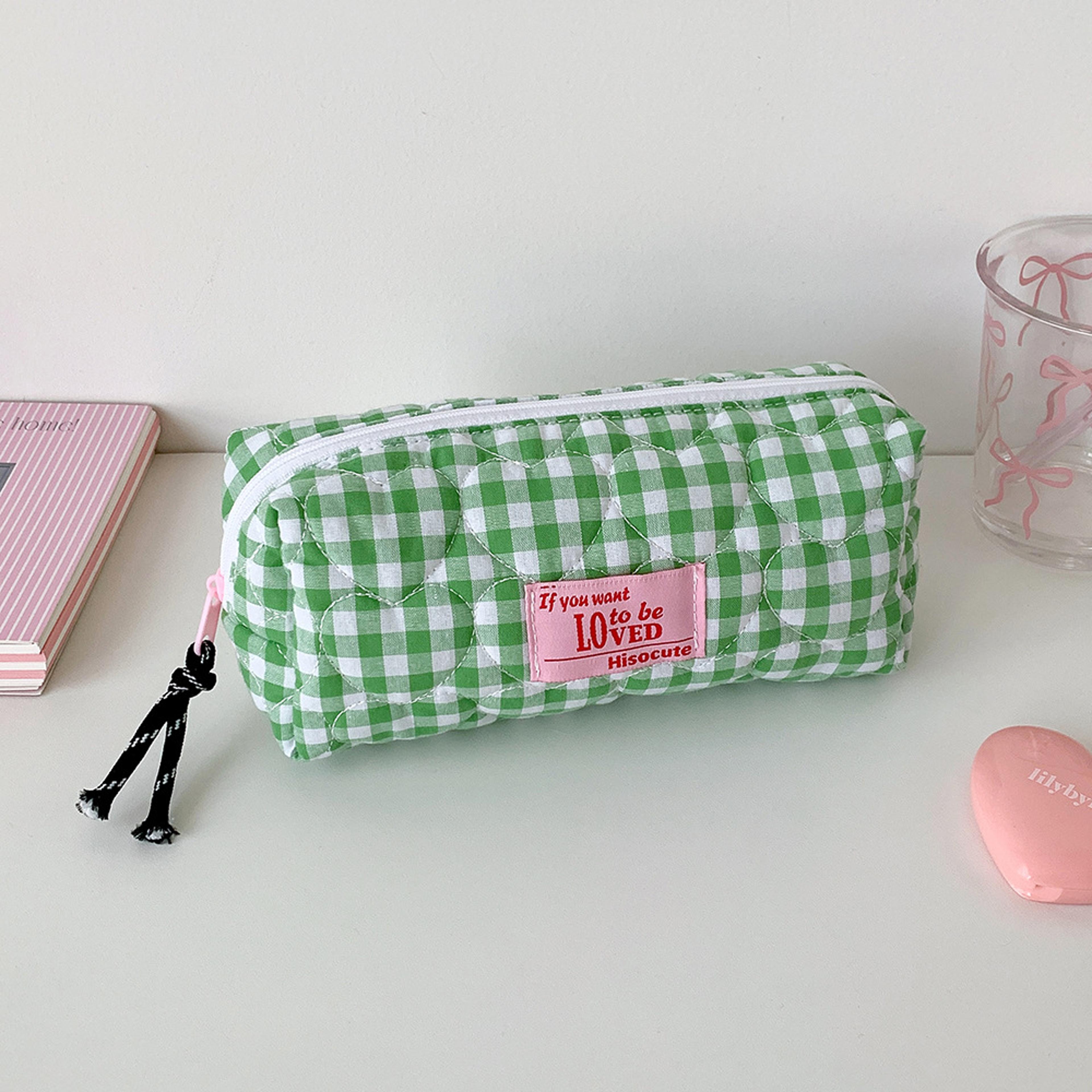 Quilted Heart Grid Pencil Pouch Korean Style Student Stationery Bag 6