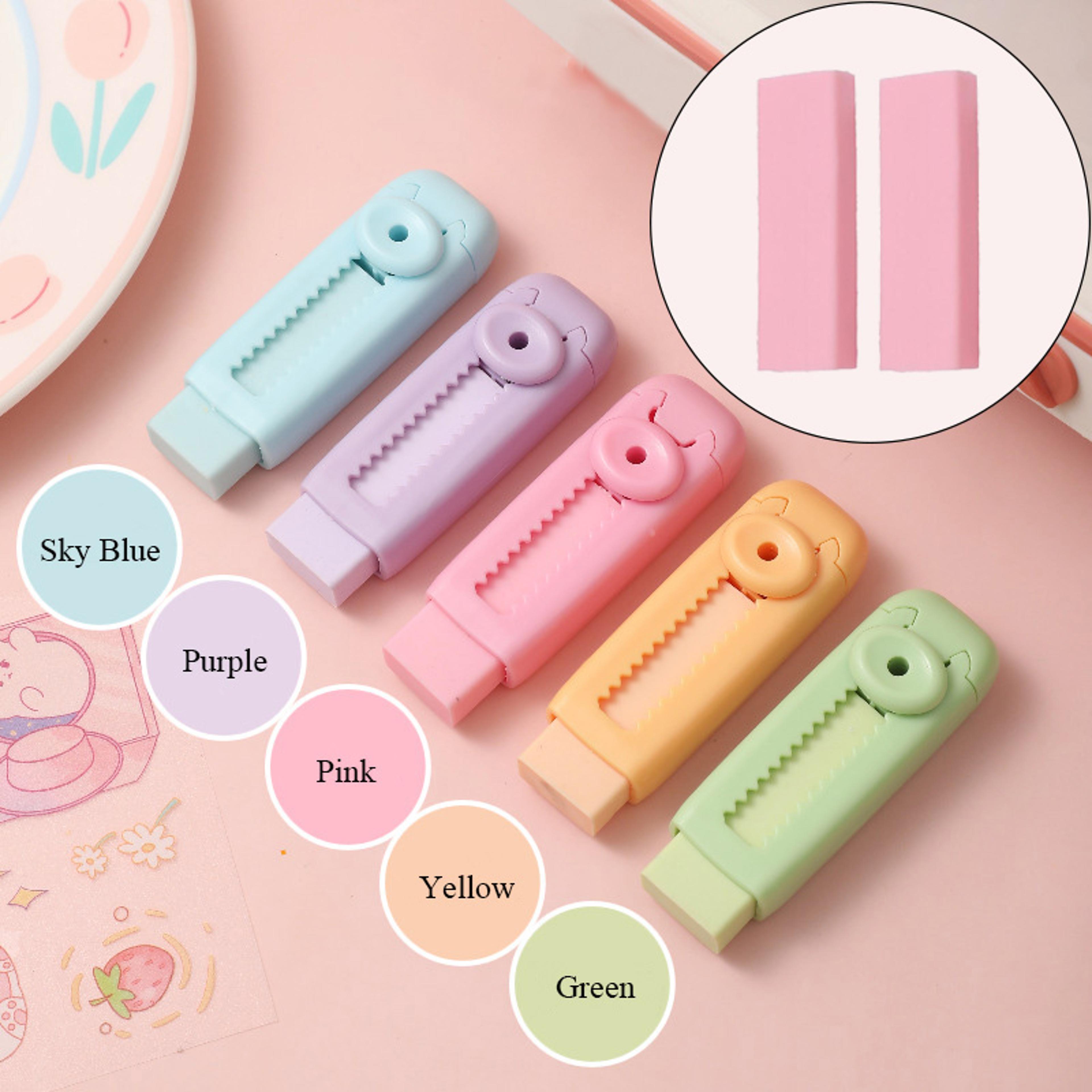 creative push pull eraser set with refills for students and office use