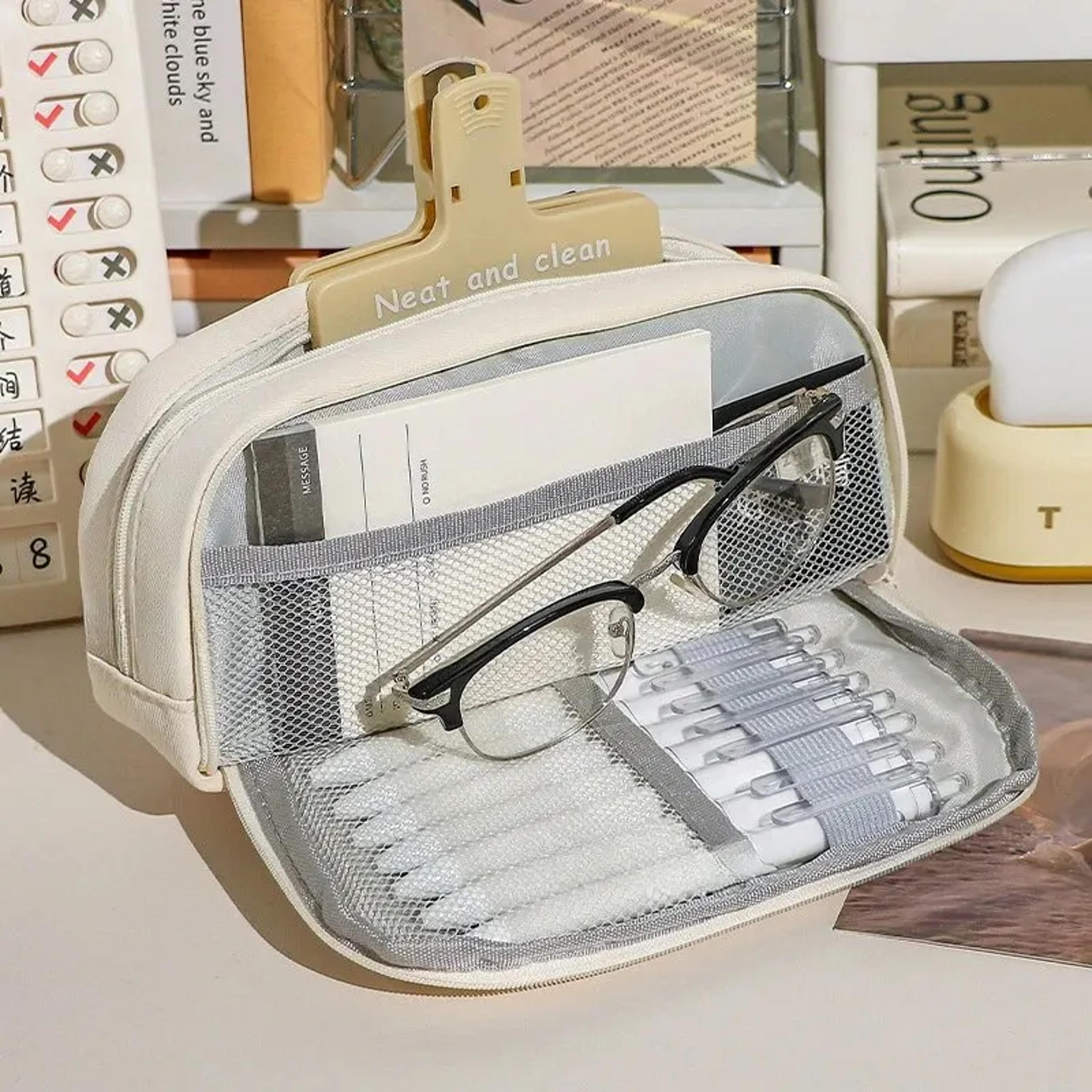 Cute Canvas Pencil Case Large Capacity Organizer For Students Travel And Cosmetics 3