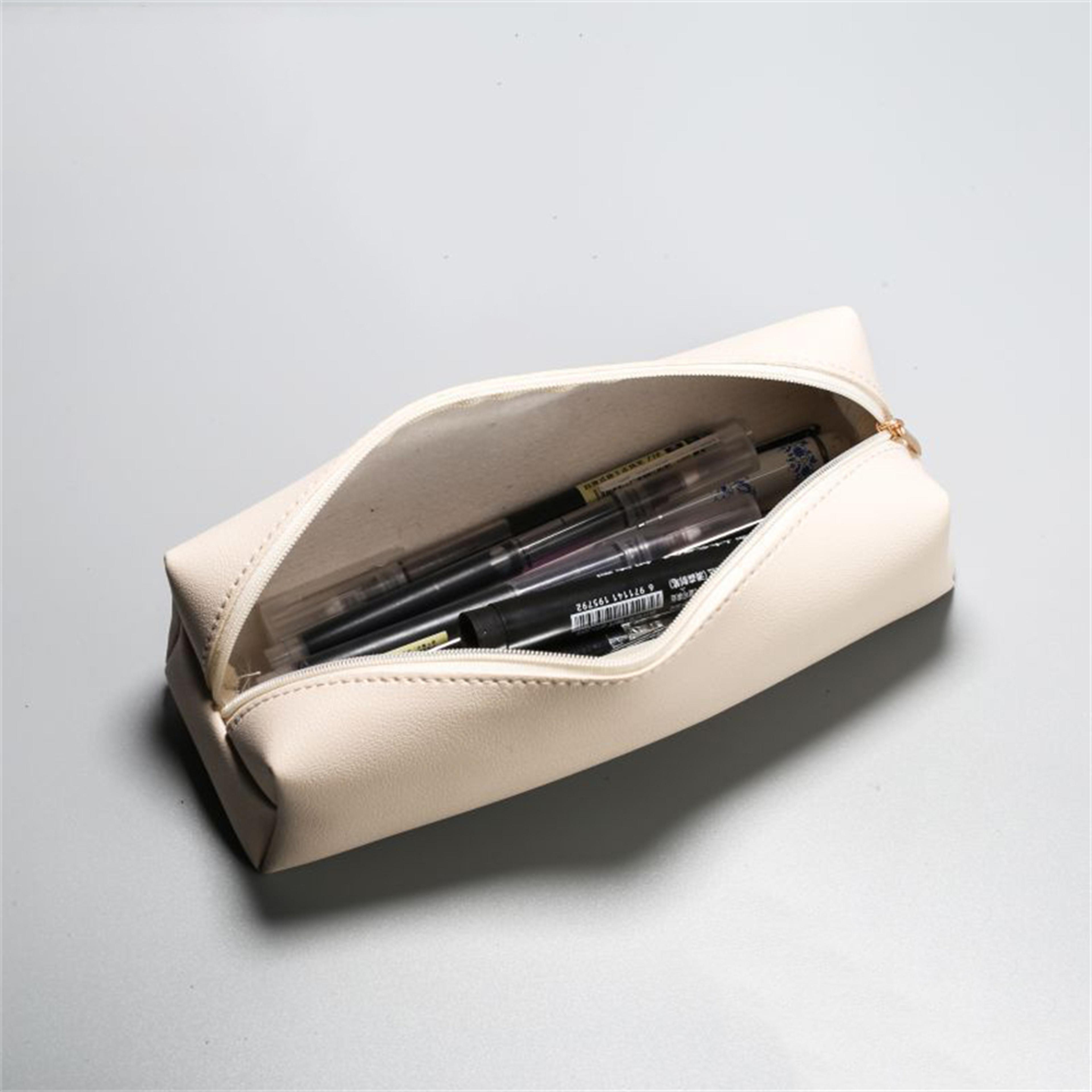 Large Capacity PU Leather Pencil Case Organizer With Zipper For Students And Office Supplies 4