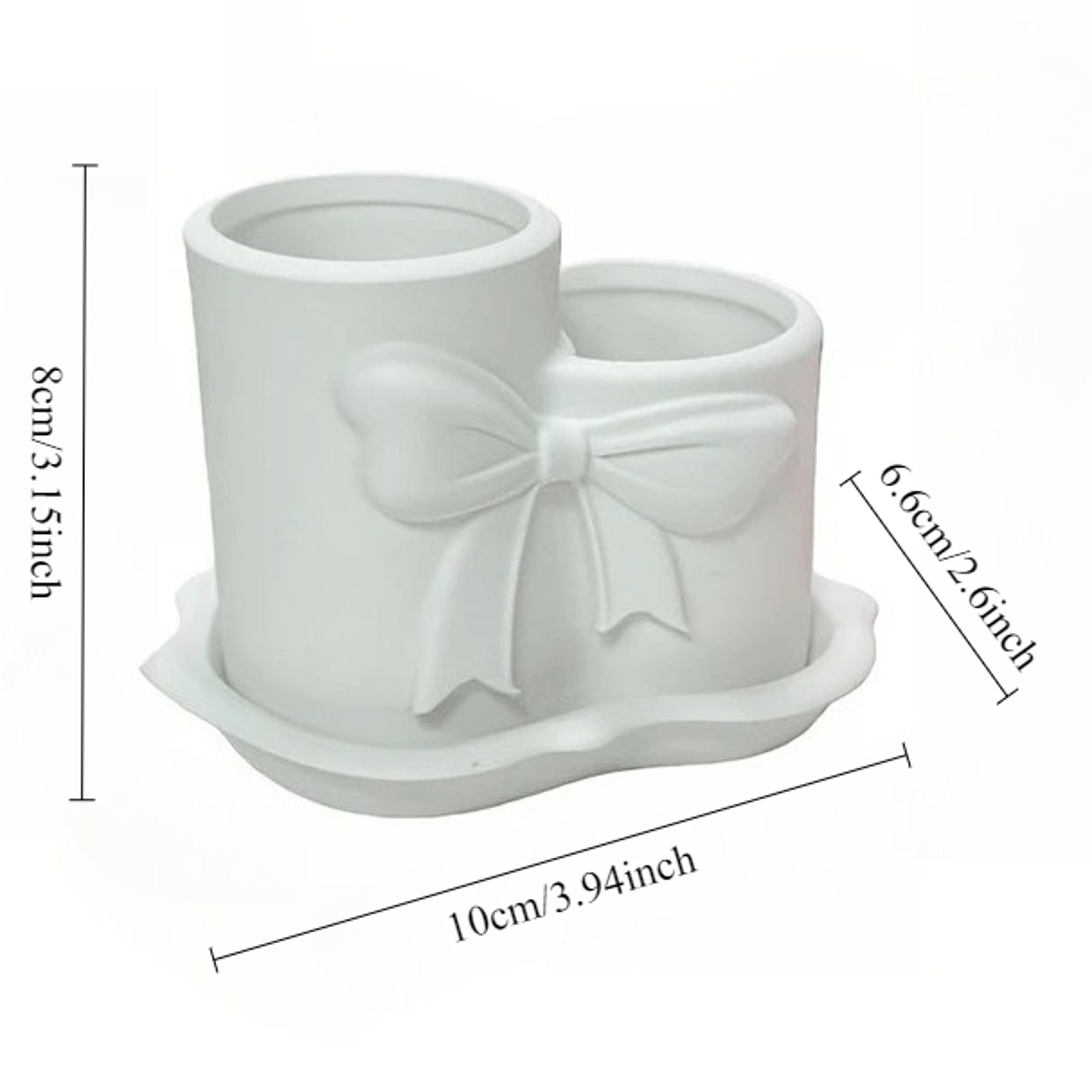 Printed Bow Makeup Brush Holder Pink White Cosmetic Organizer Vanity Decor 5