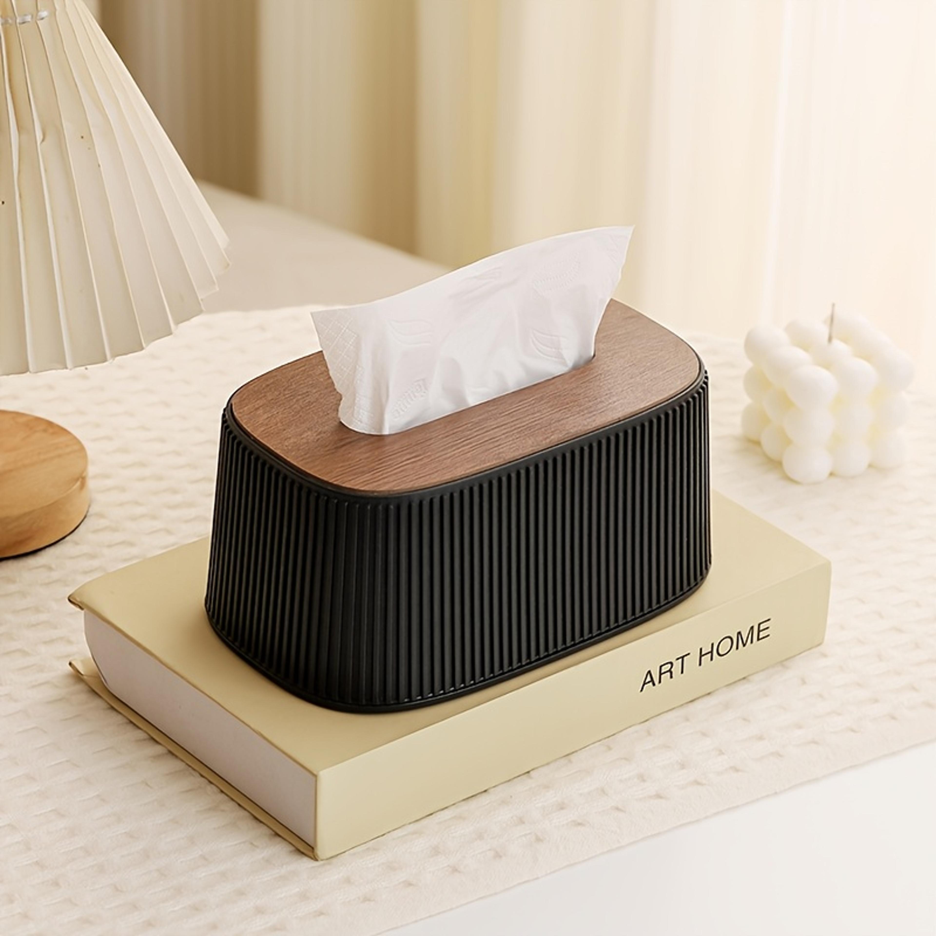 Auto Lift Spring Tissue Dispenser With Wooden Lid Stylish Cream Tissue Box Cover For Home Decor 7