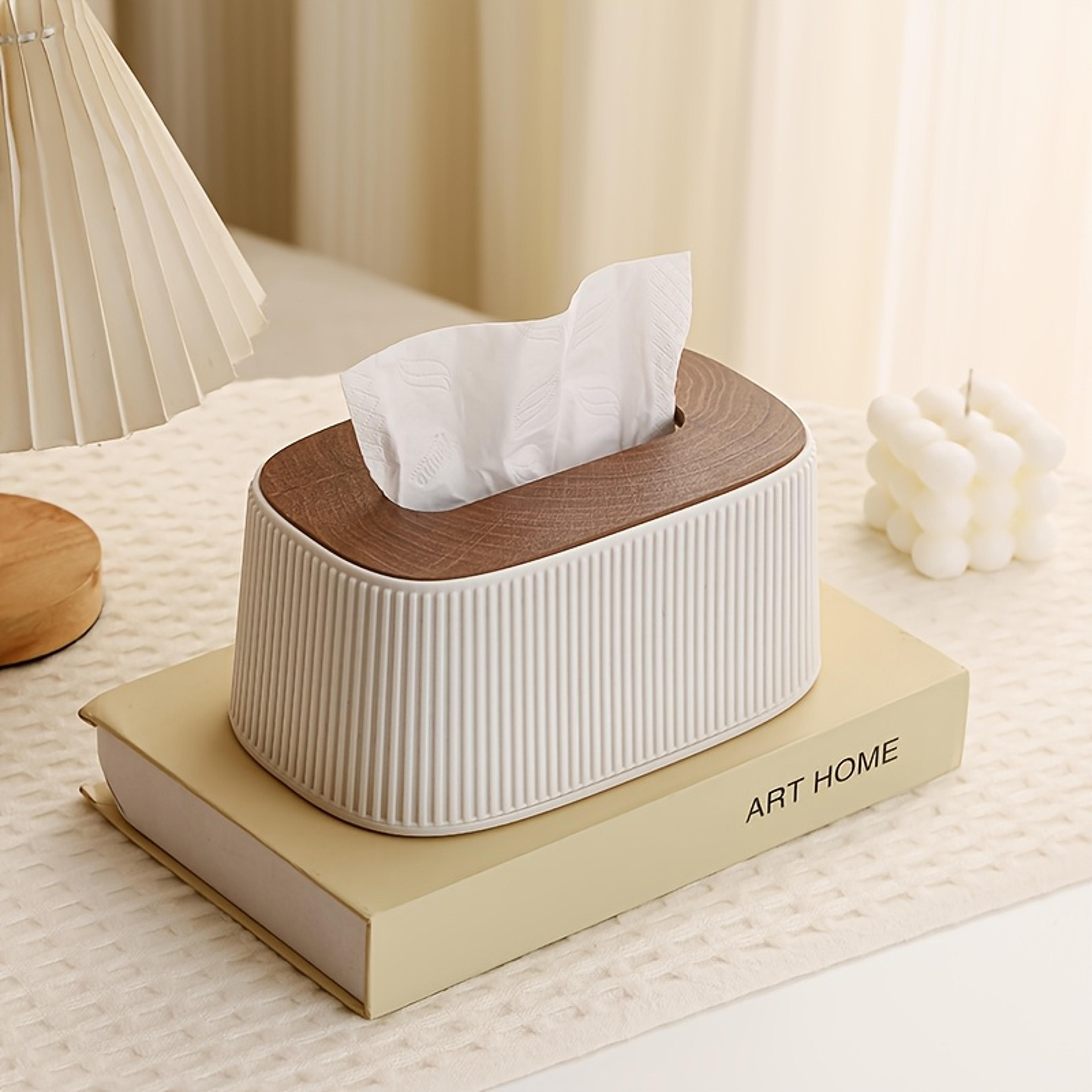 Auto Lift Spring Tissue Dispenser With Wooden Lid Stylish Cream Tissue Box Cover For Home Decor 6