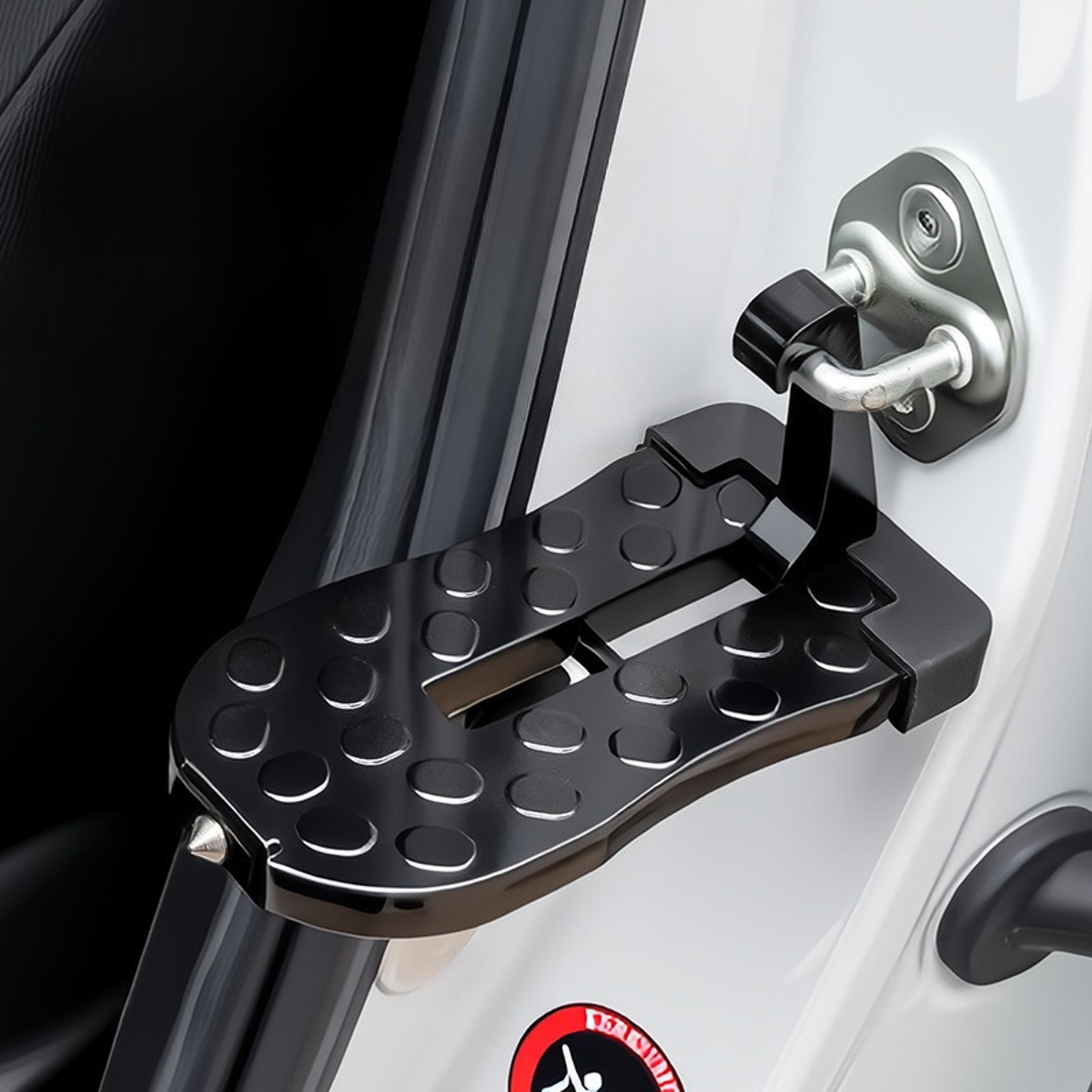 foldable car roof step with window breaker hammer for vehicle roof access