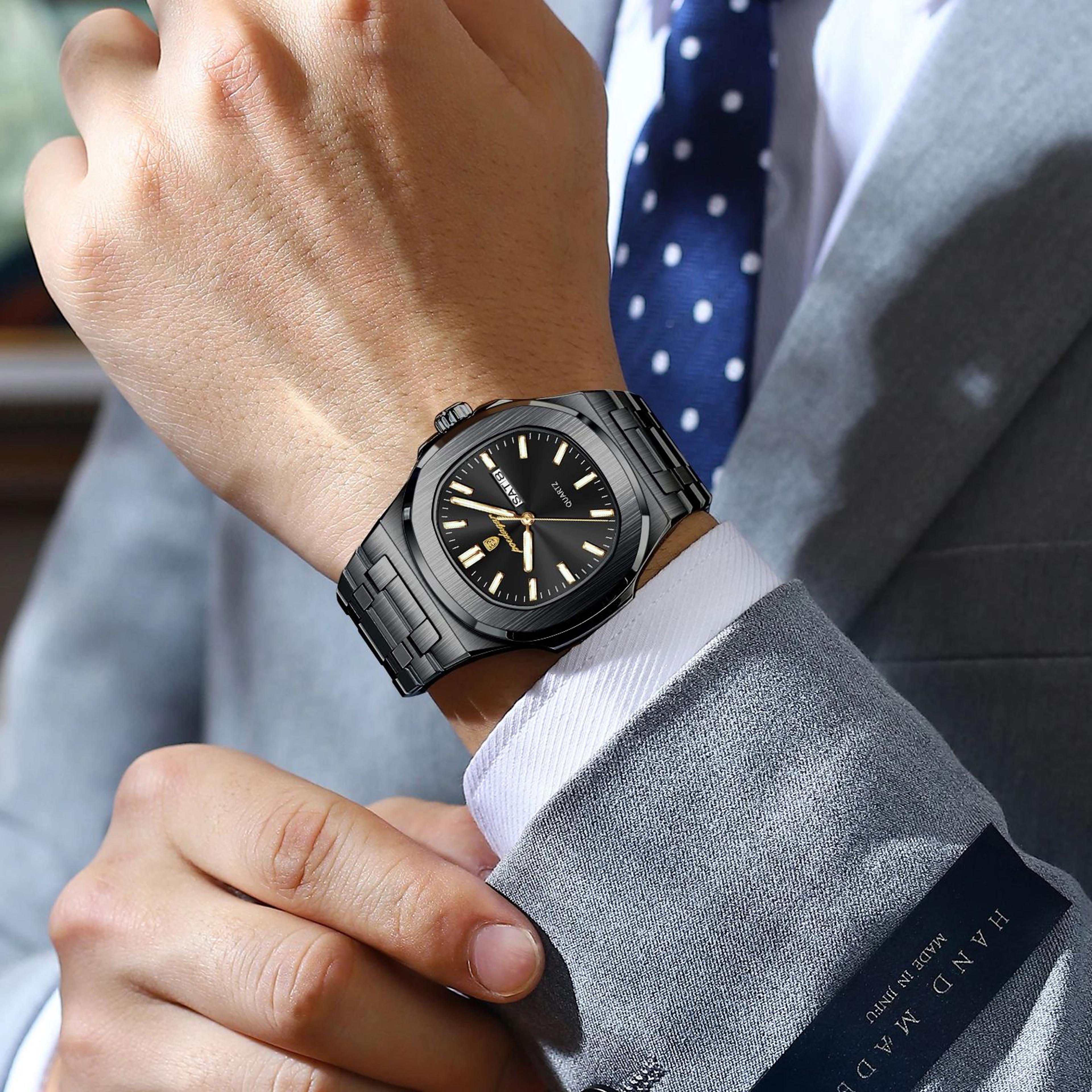 Luxury Mens Square Quartz Watch With Stainless Steel Band And Date Display 5