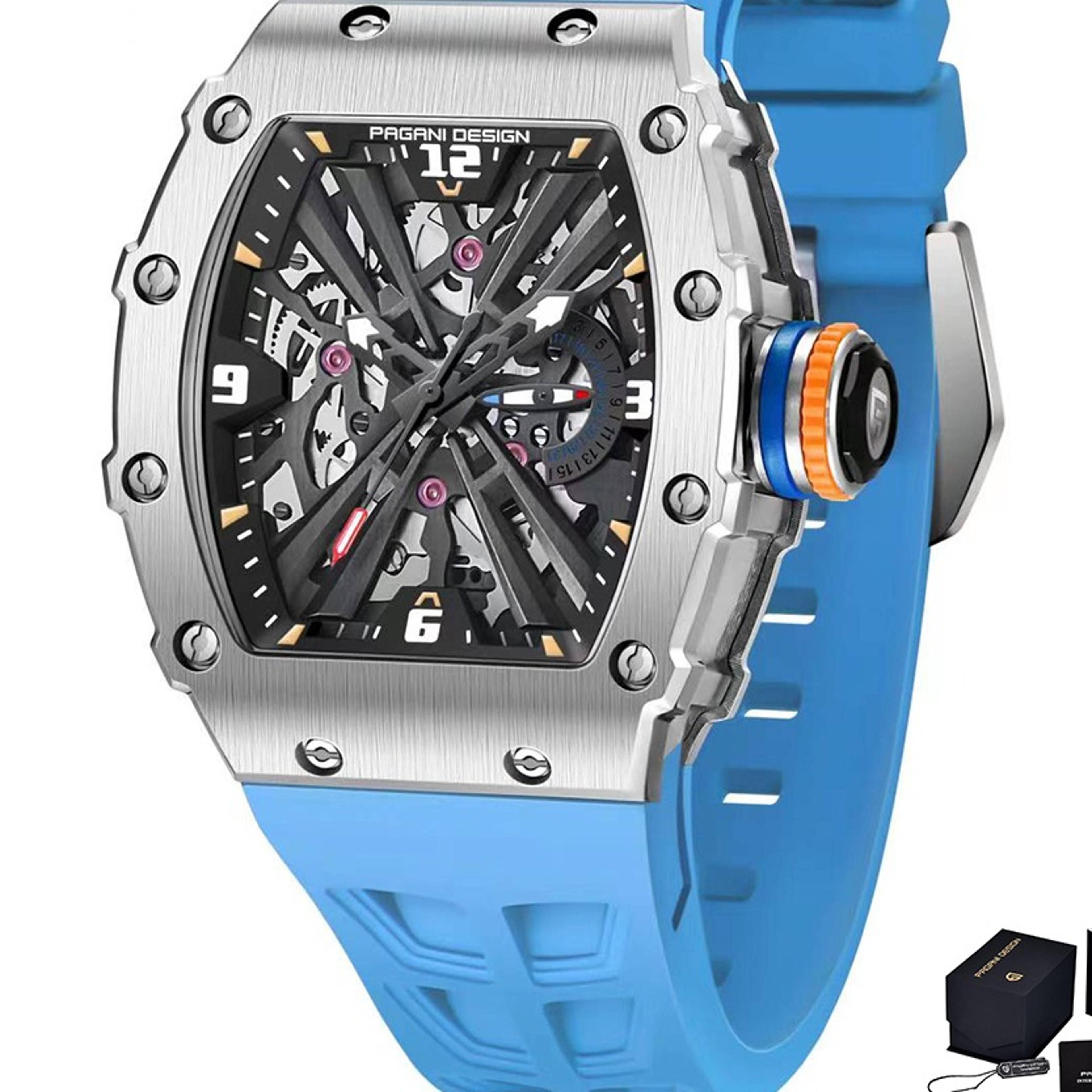 mens skeleton dial quartz watch with sapphire glass waterproof sport design