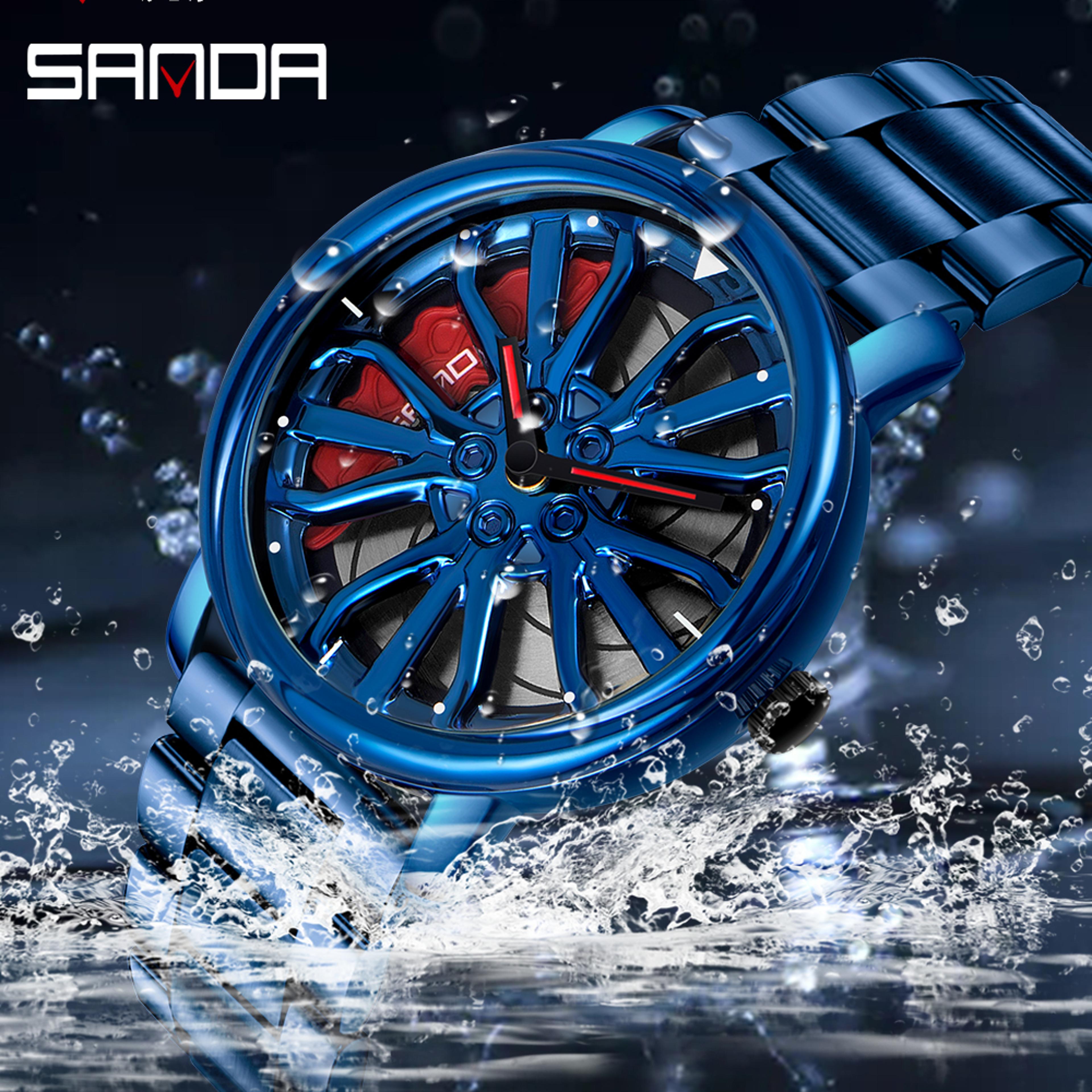Car Rim Rotating Wheel Dial Stainless Steel Sport Quartz Wristwatch 3