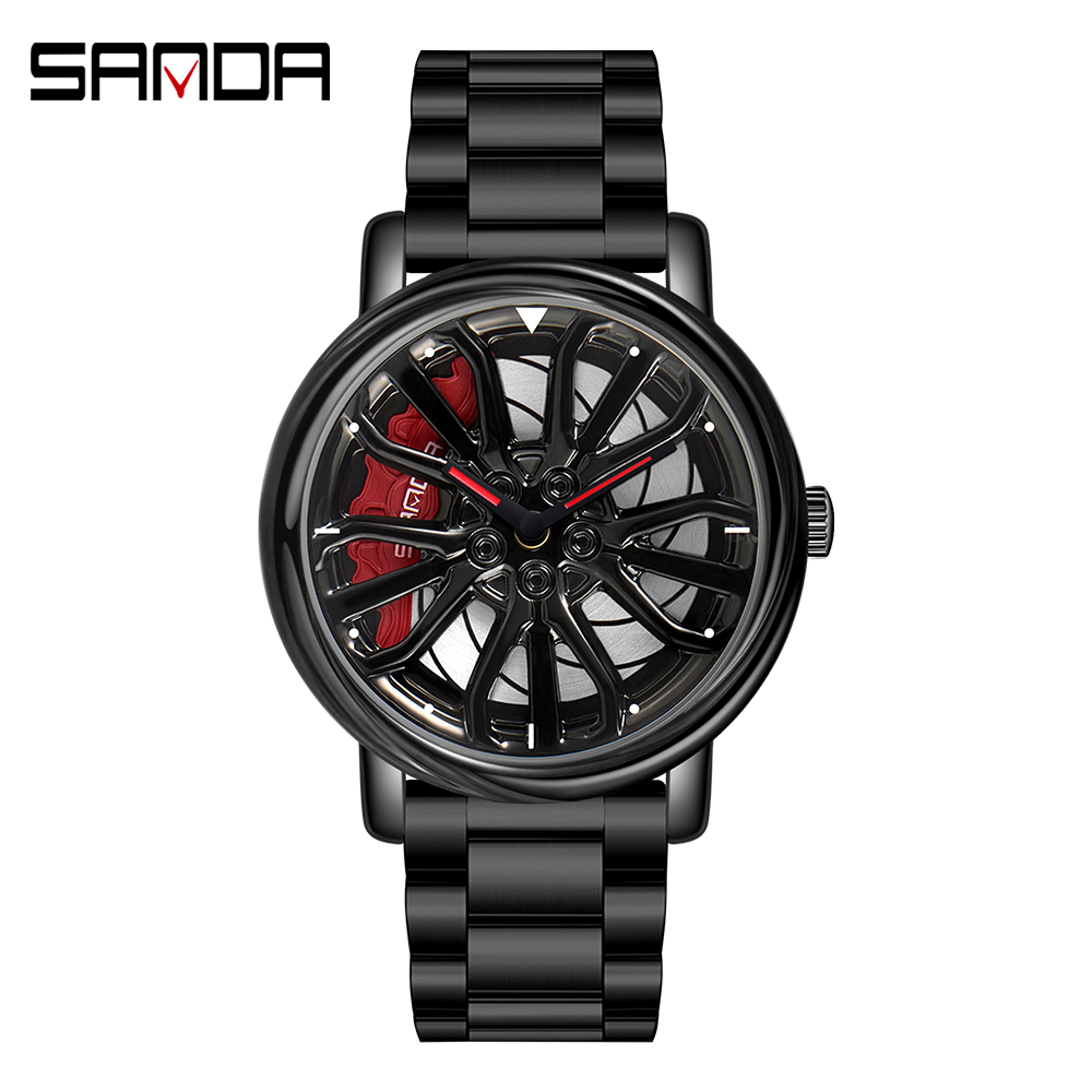 Car Rim Rotating Wheel Dial Stainless Steel Sport Quartz Wristwatch 6