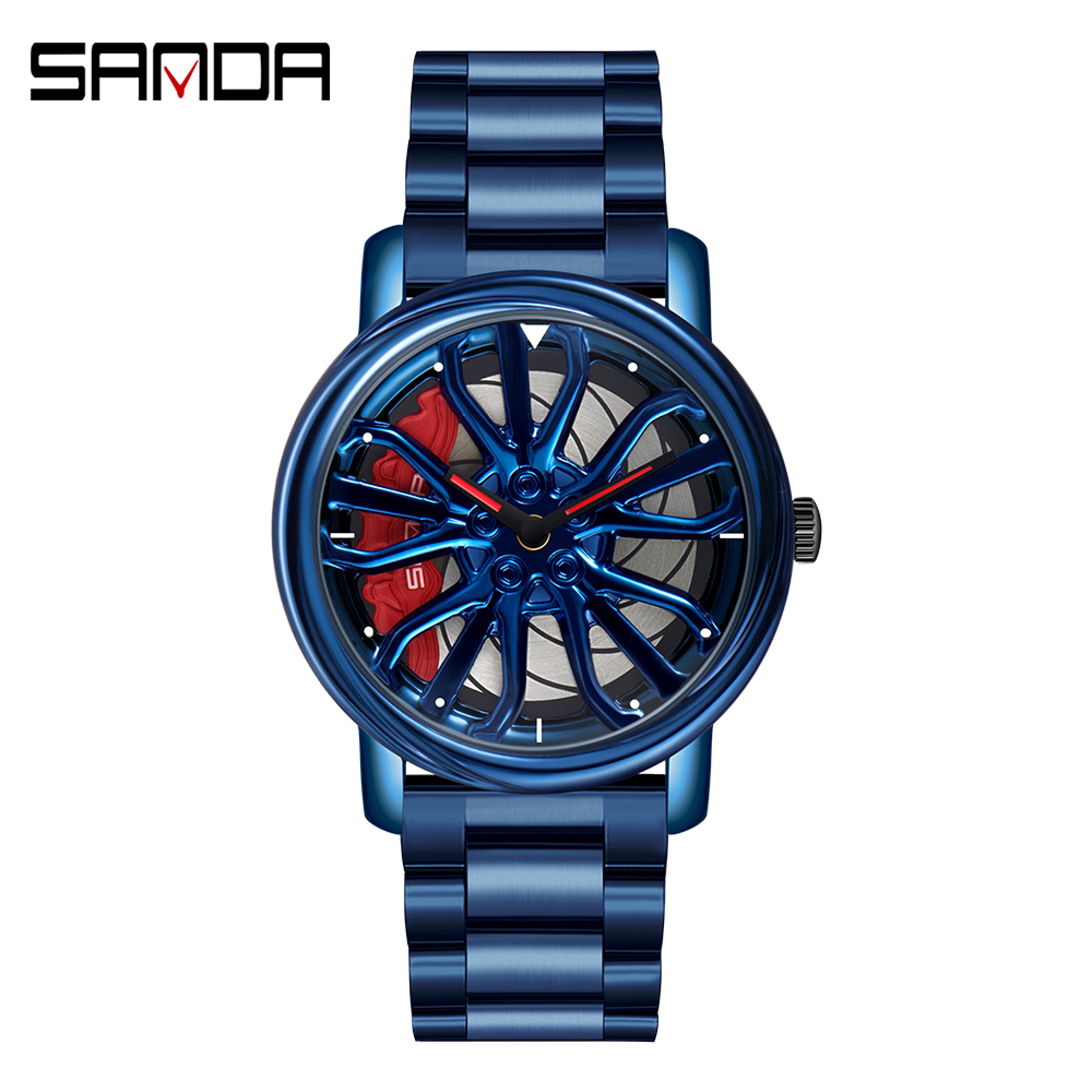 Car Rim Rotating Wheel Dial Stainless Steel Sport Quartz Wristwatch 7