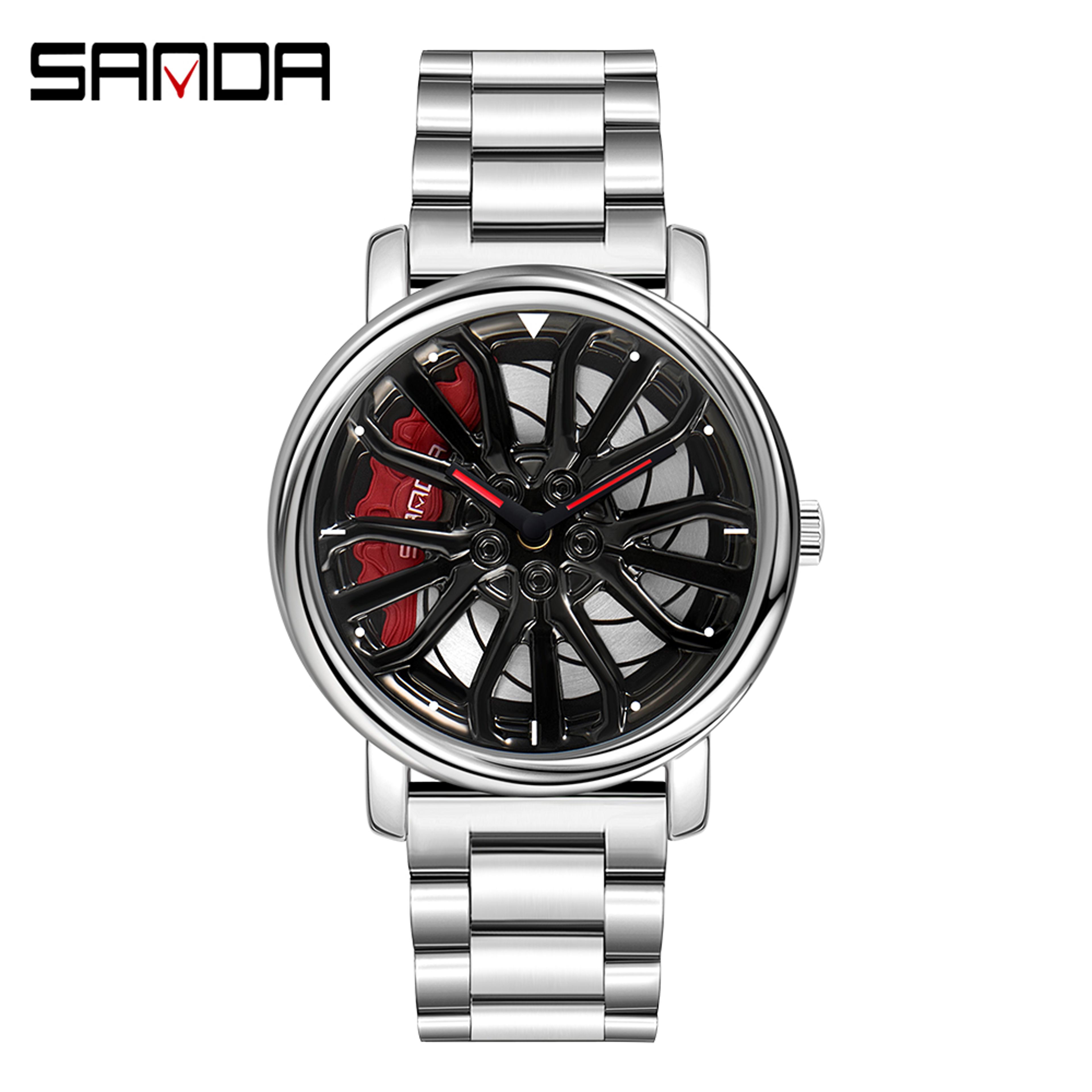 Car Rim Rotating Wheel Dial Stainless Steel Sport Quartz Wristwatch 8