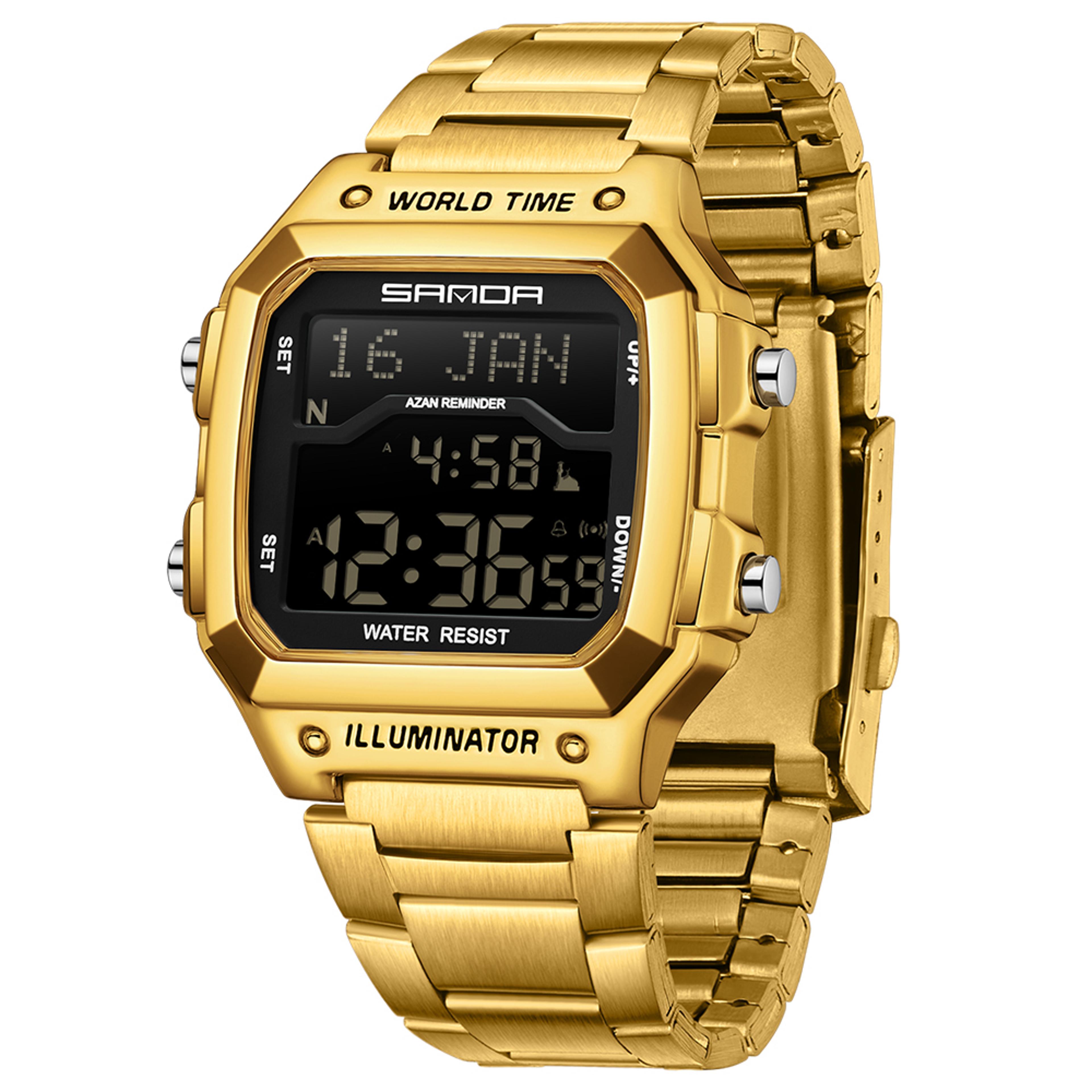 men digital led sport watch waterproof luminous square dial alarm wristwatch