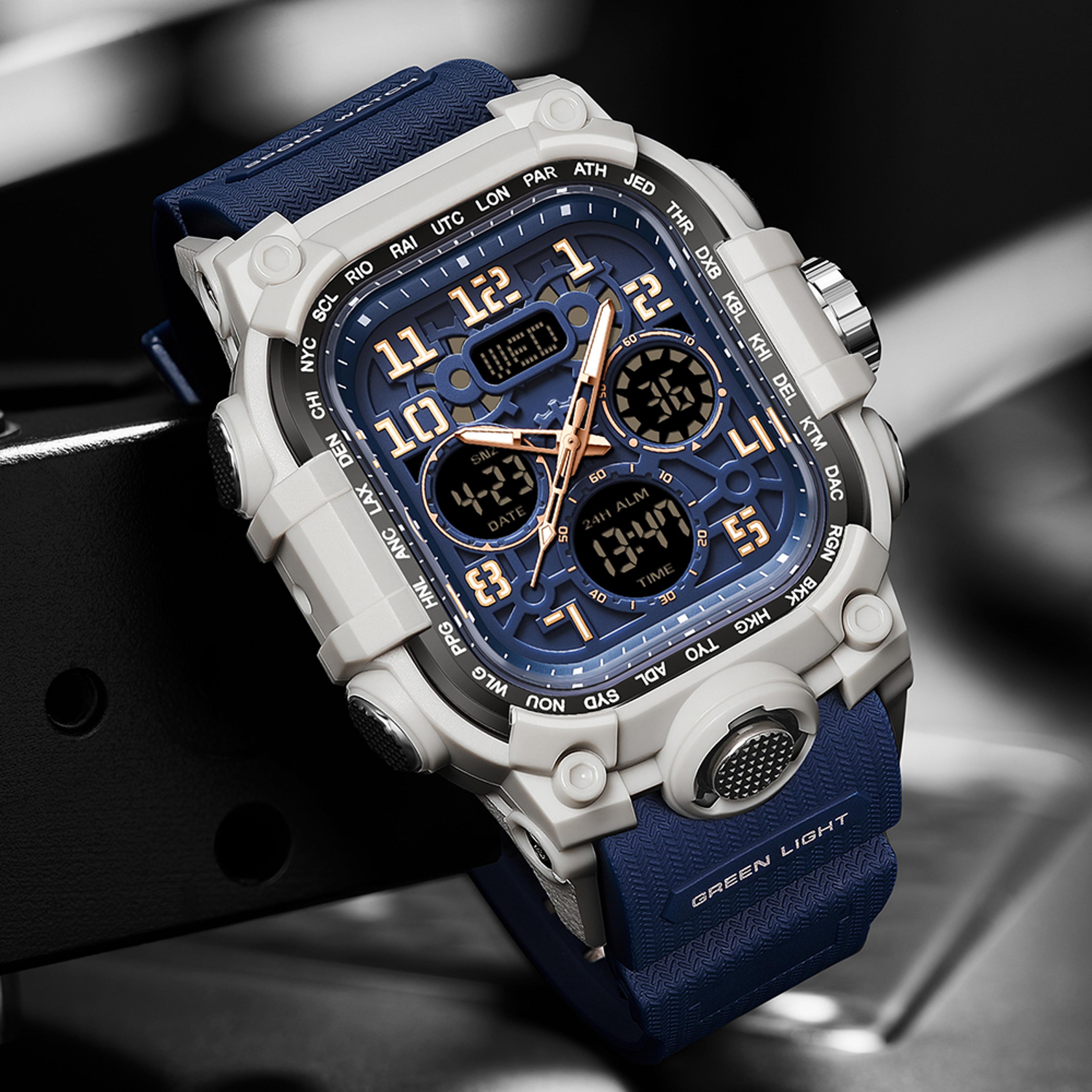 men outdoor sport watch dual display waterproof luminous chronograph wristwatch