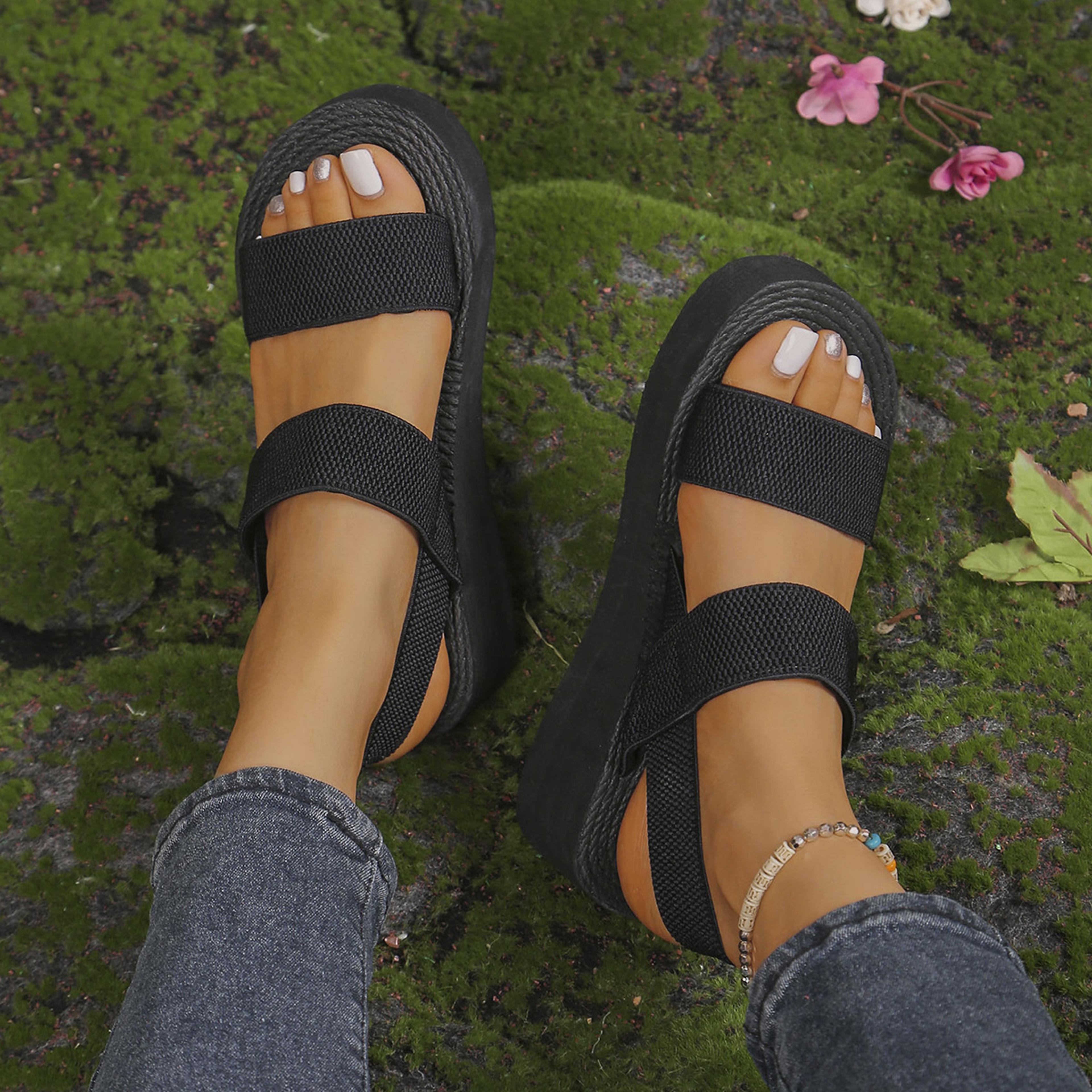 Minimalist Women Wedge Sandals Open Toe Platform Shoes With Elastic Back Strap 3
