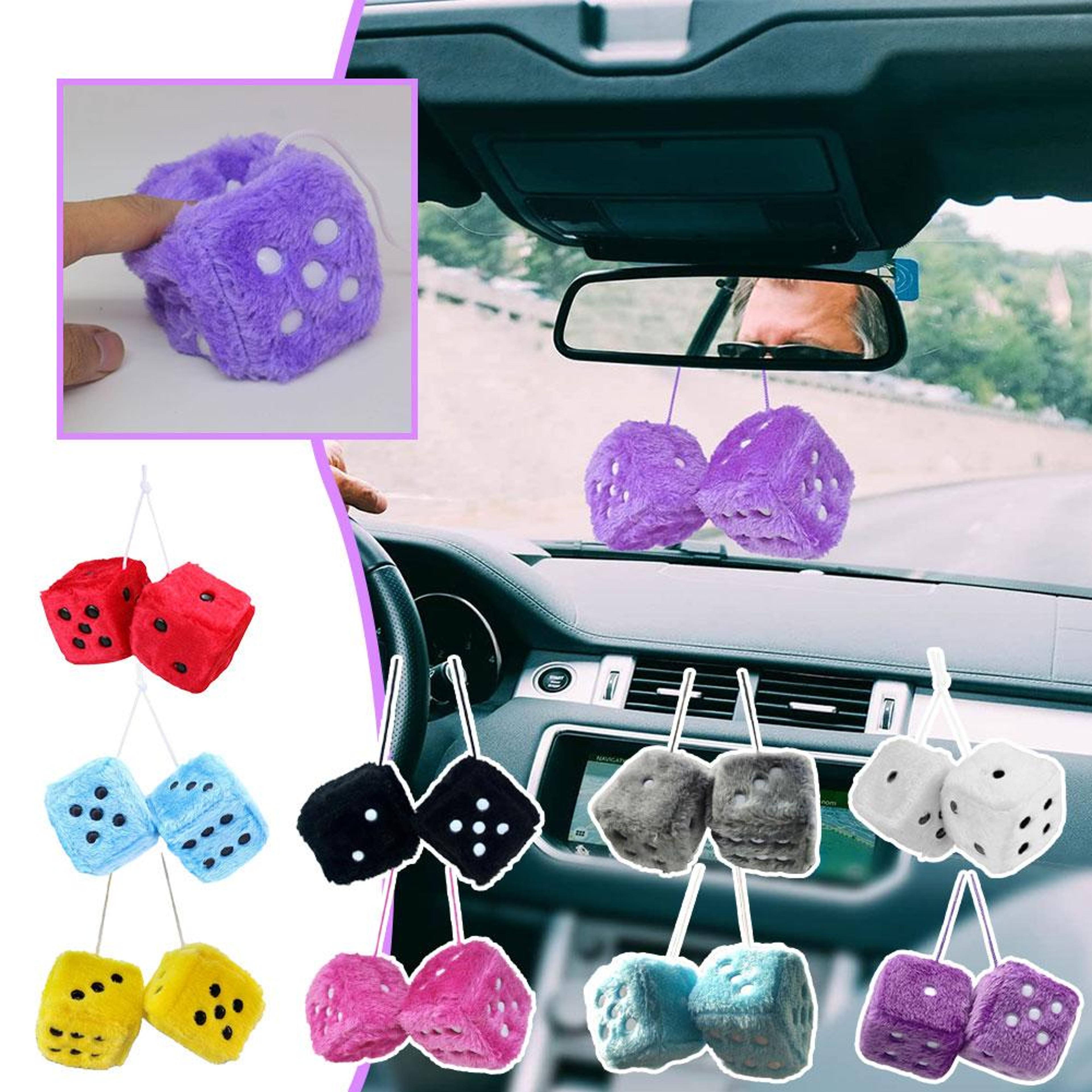 Long Hair Fuzzy Dice Car Ornament Plush Rearview Mirror Decor 4