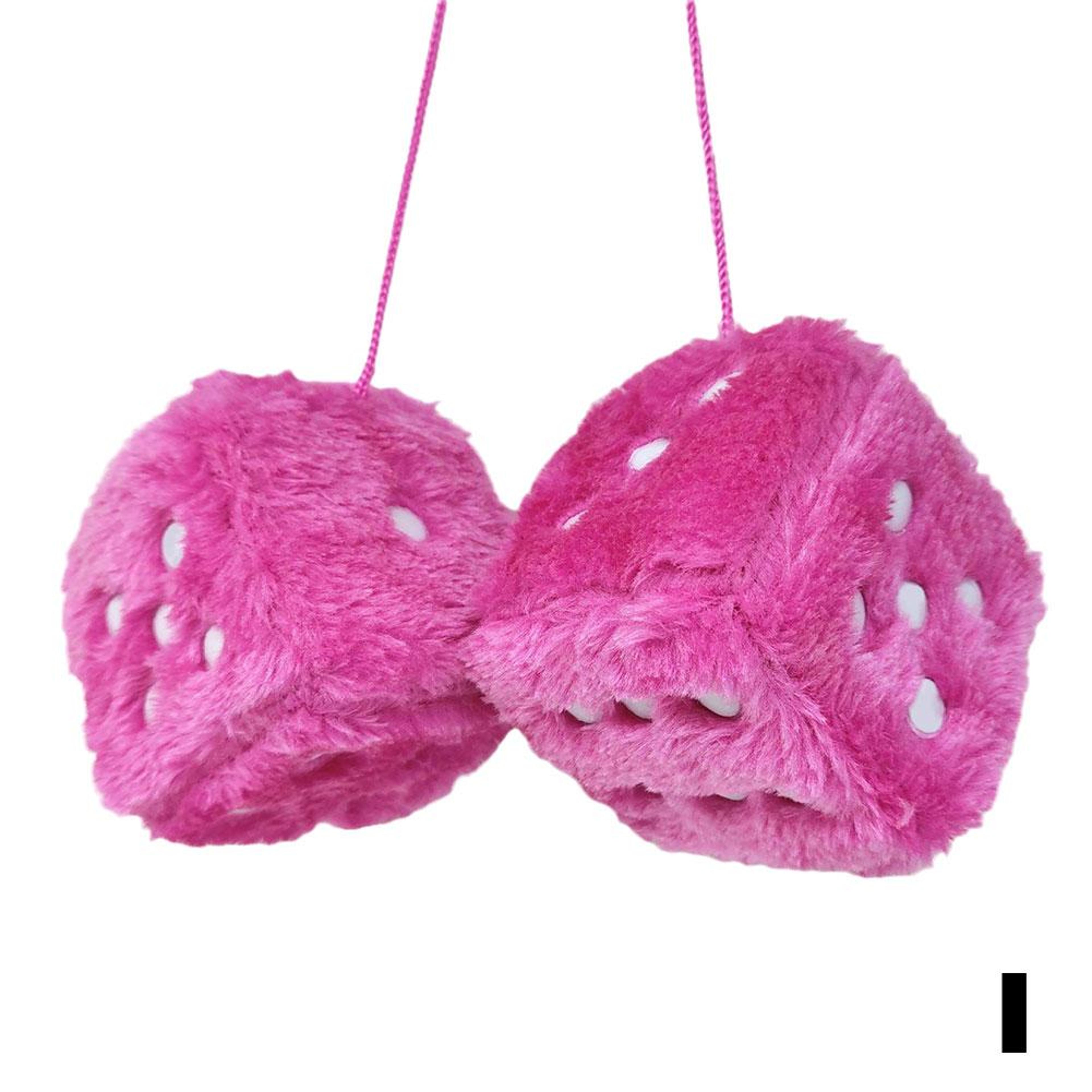Long Hair Fuzzy Dice Car Ornament Plush Rearview Mirror Decor 12