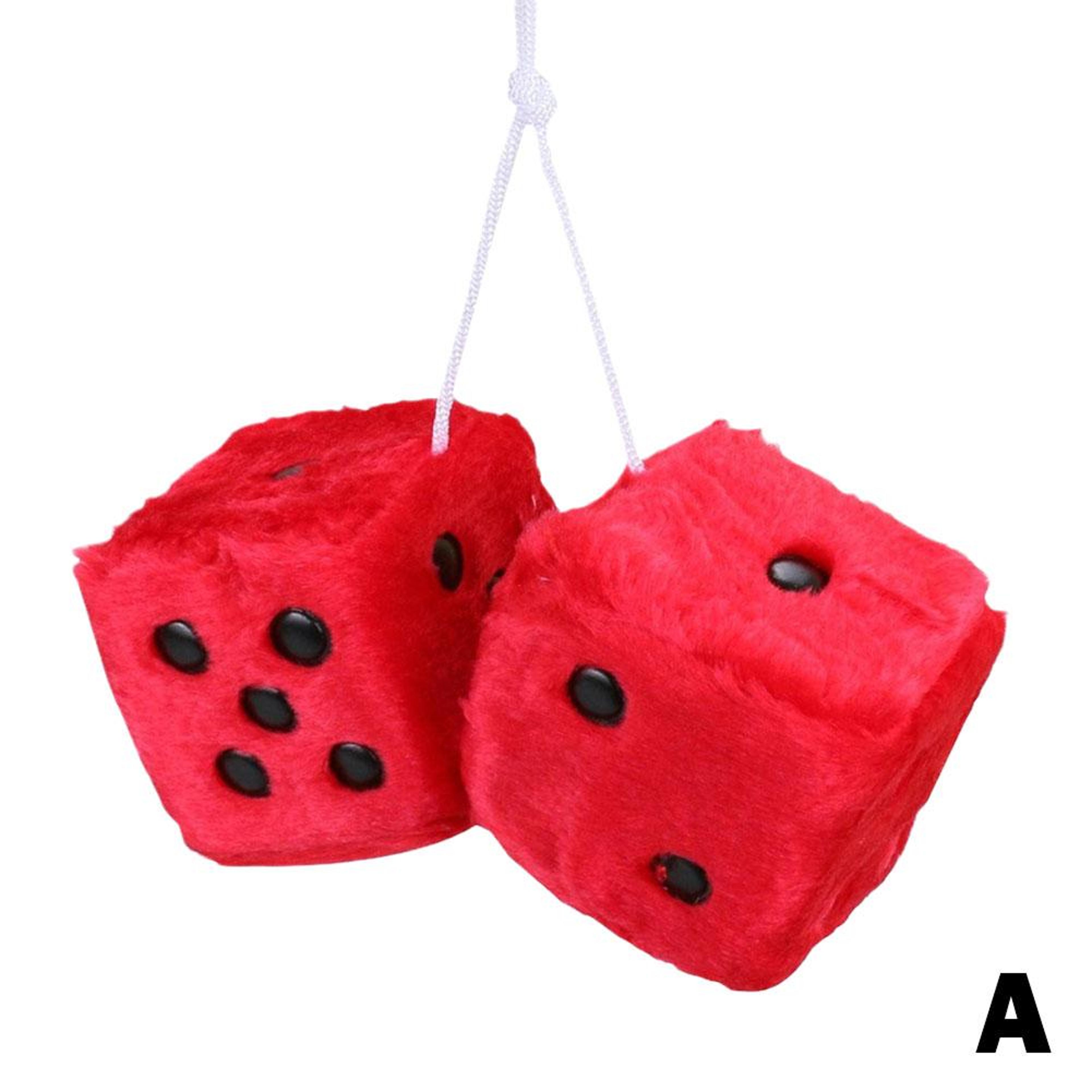Long Hair Fuzzy Dice Car Ornament Plush Rearview Mirror Decor 6