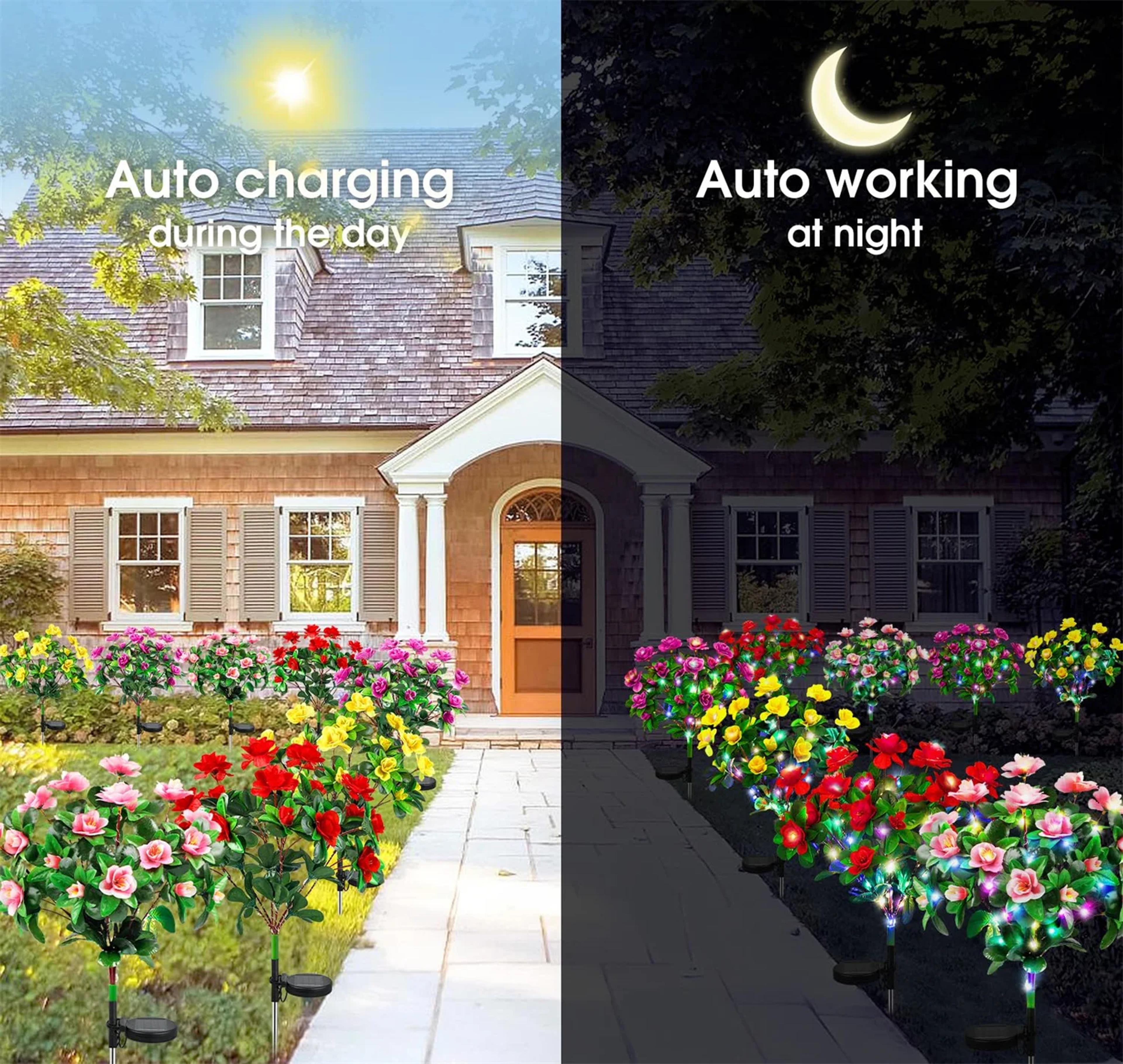Solar Azalea Flower Lights Waterproof Outdoor Garden Pathway Decor 3