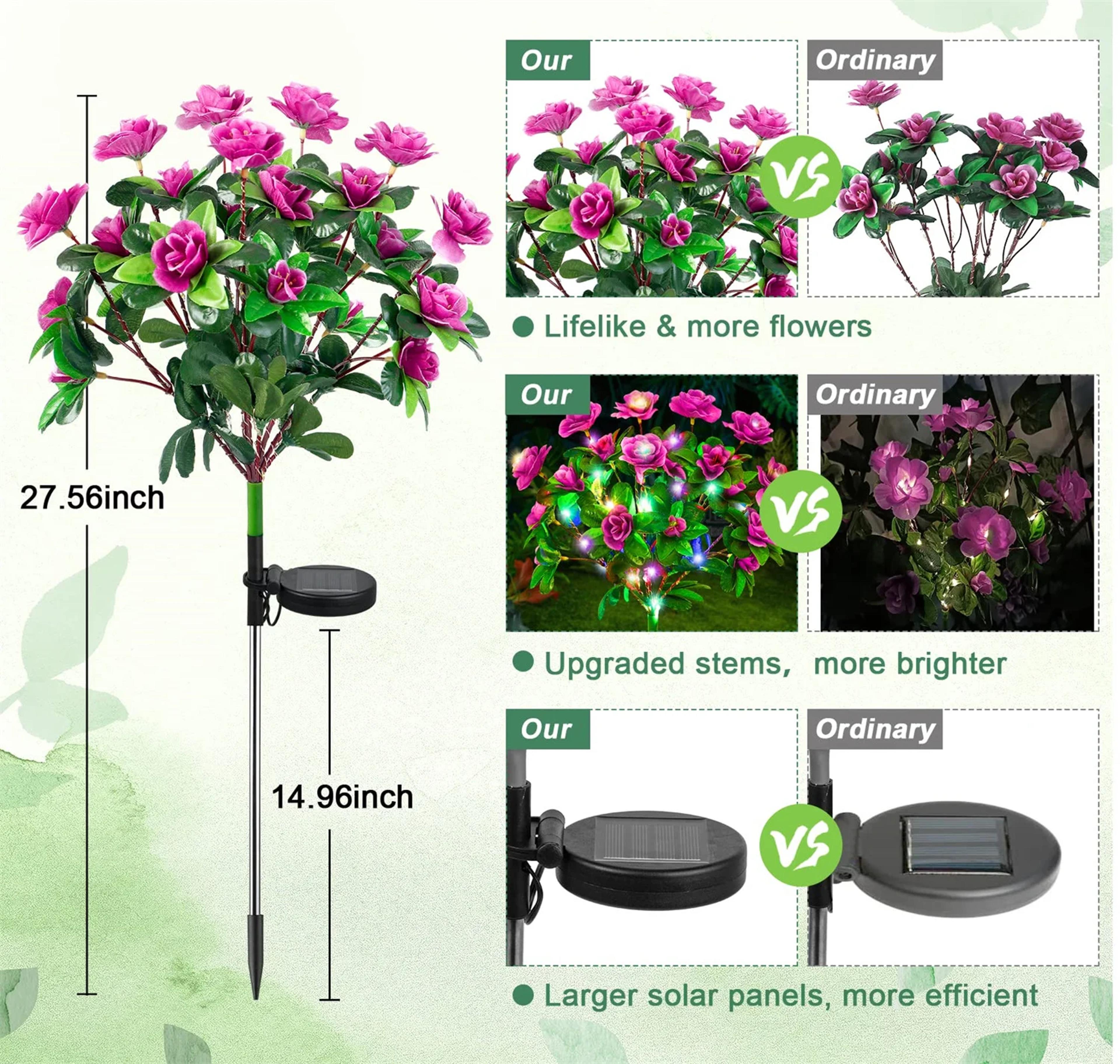 Solar Azalea Flower Lights Waterproof Outdoor Garden Pathway Decor 6