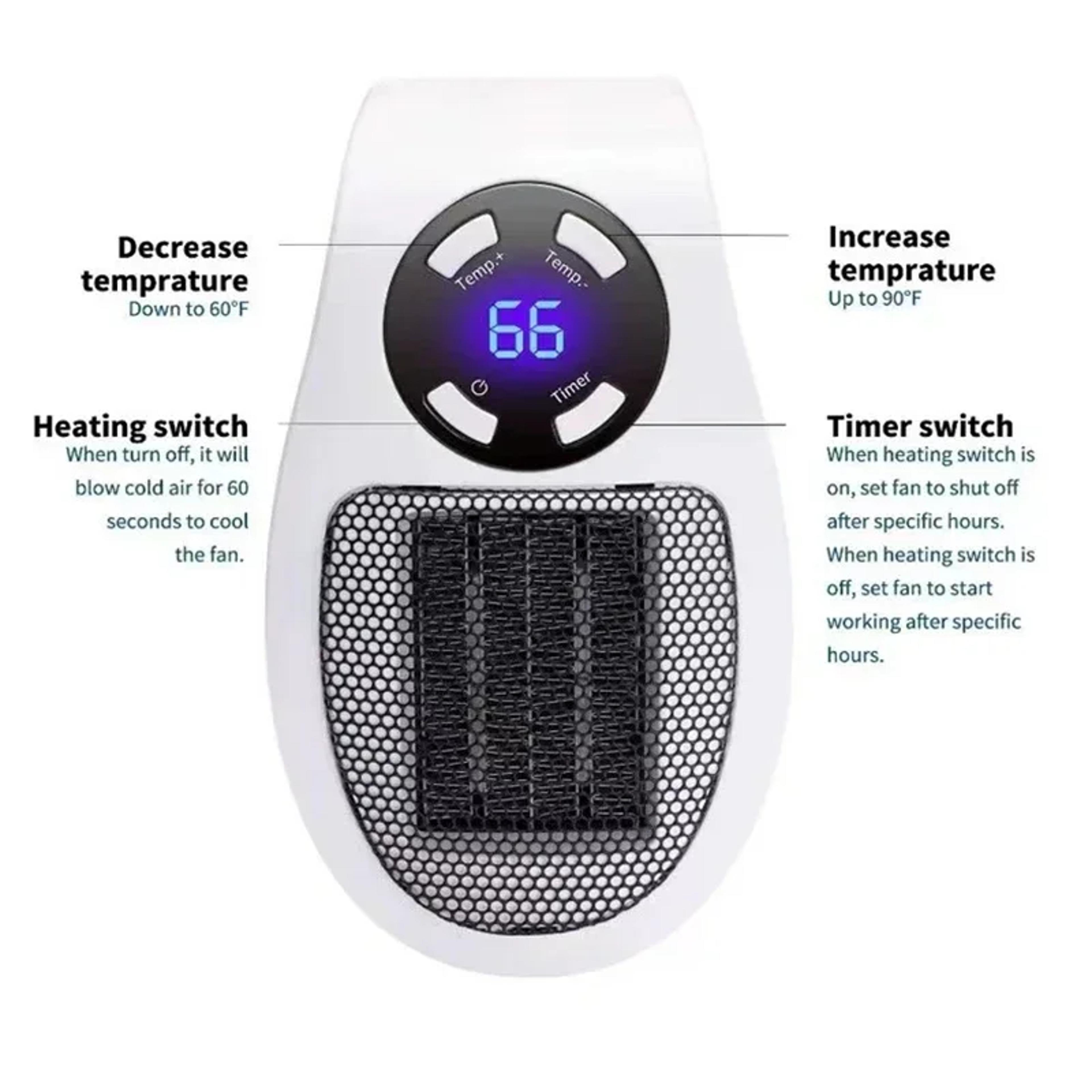 Portable Electric Heater Plug In Wall Heater With Adjustable Temperature And Timer 3