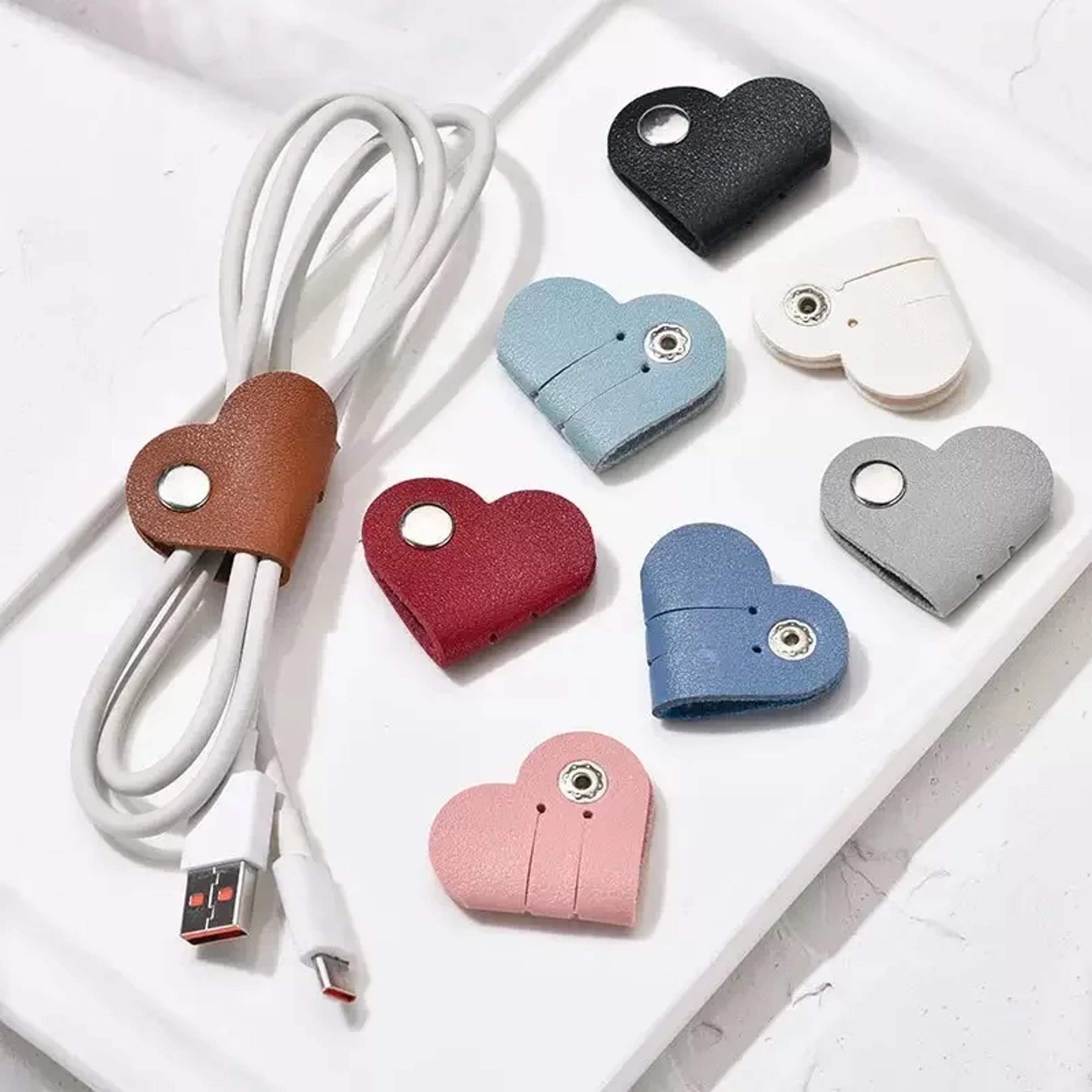 Heart Shaped PU Leather Cable Organizer Cord Holder For Earbuds And Charging Cables 1