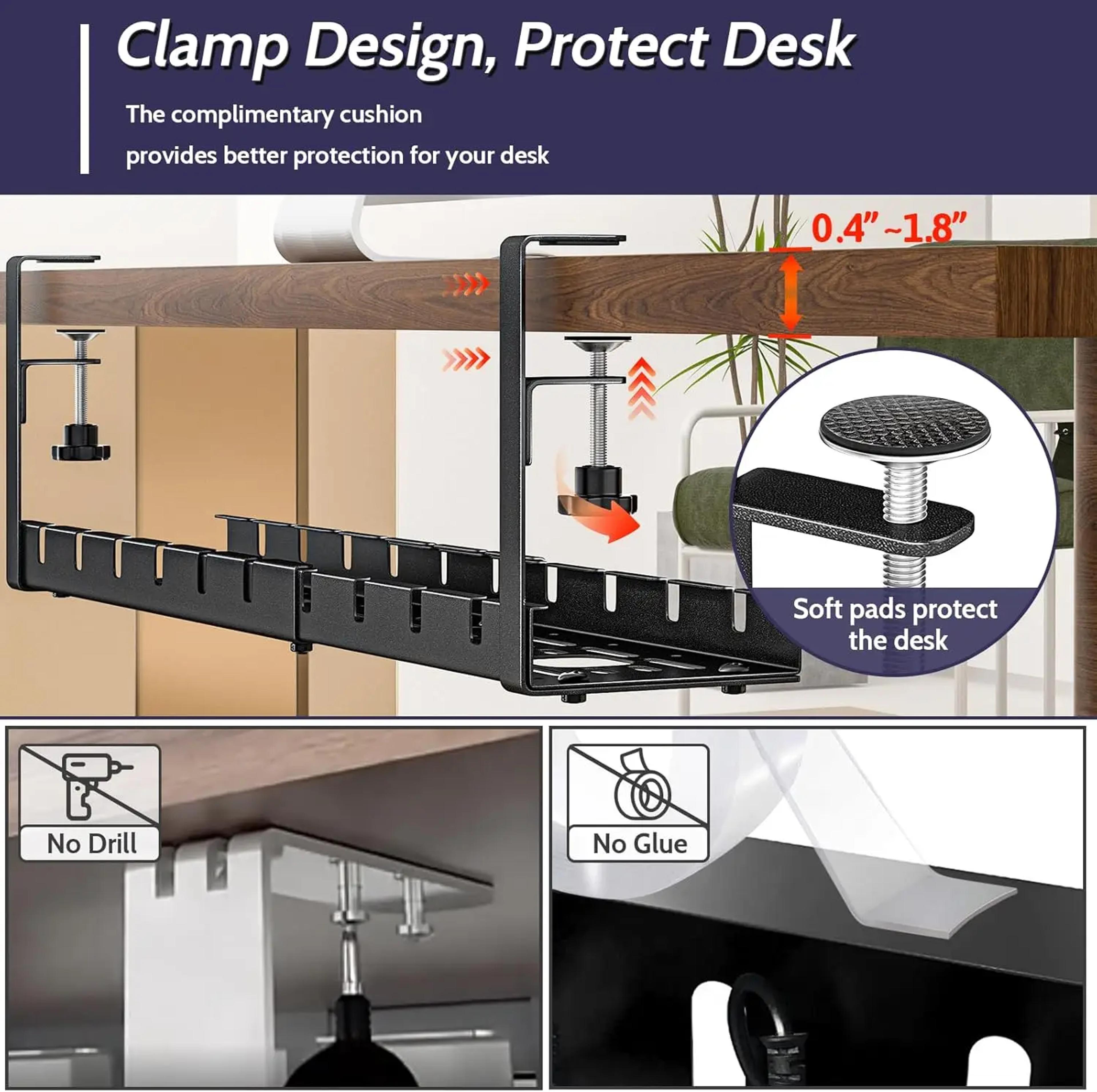 Adjustable Under Desk Cable Management Tray No Drill Metal Cord Organizer 2