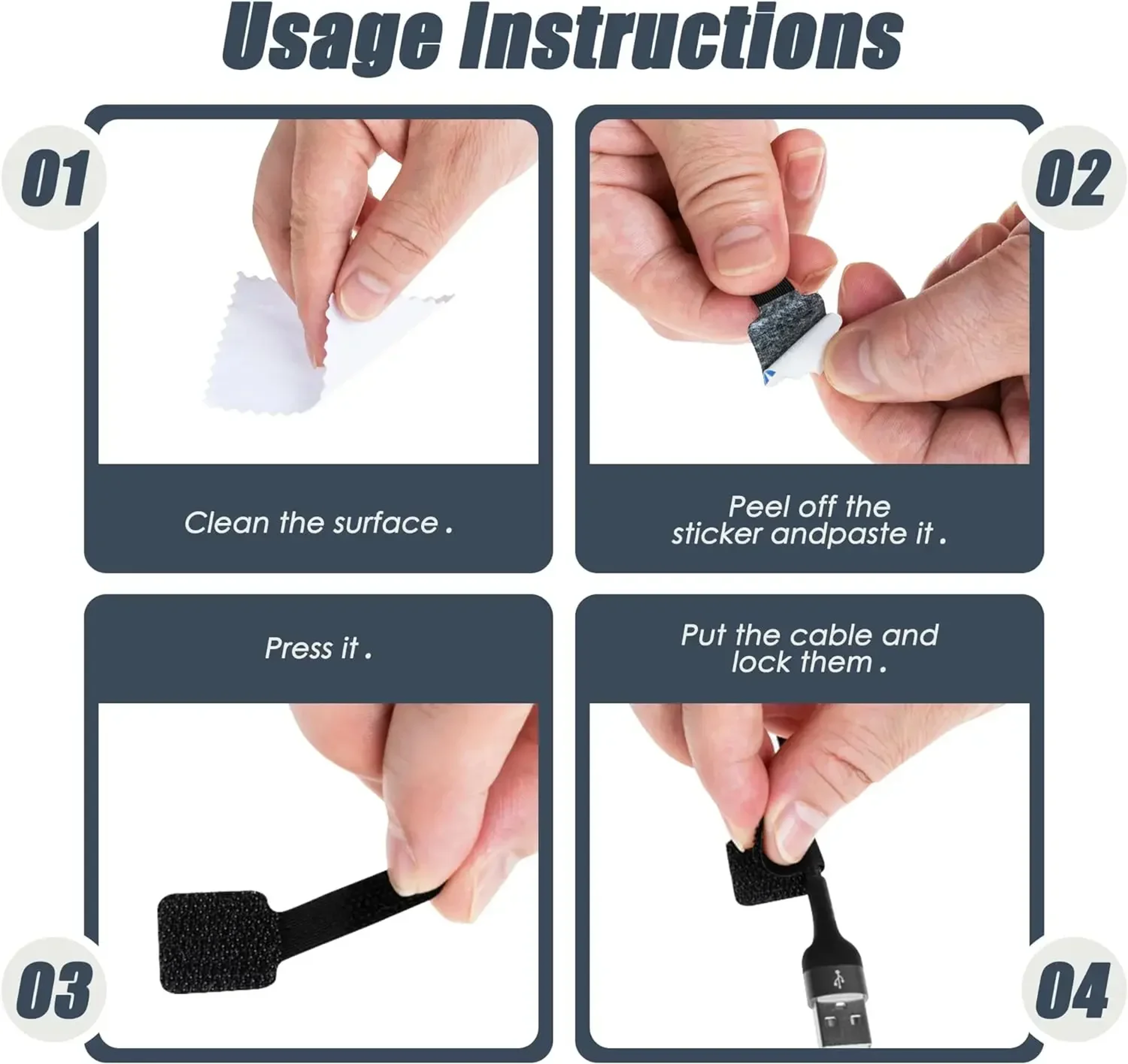 Reusable Self Adhesive Cable Ties Adjustable Cord Organizer Straps For Desk Cable Management 3