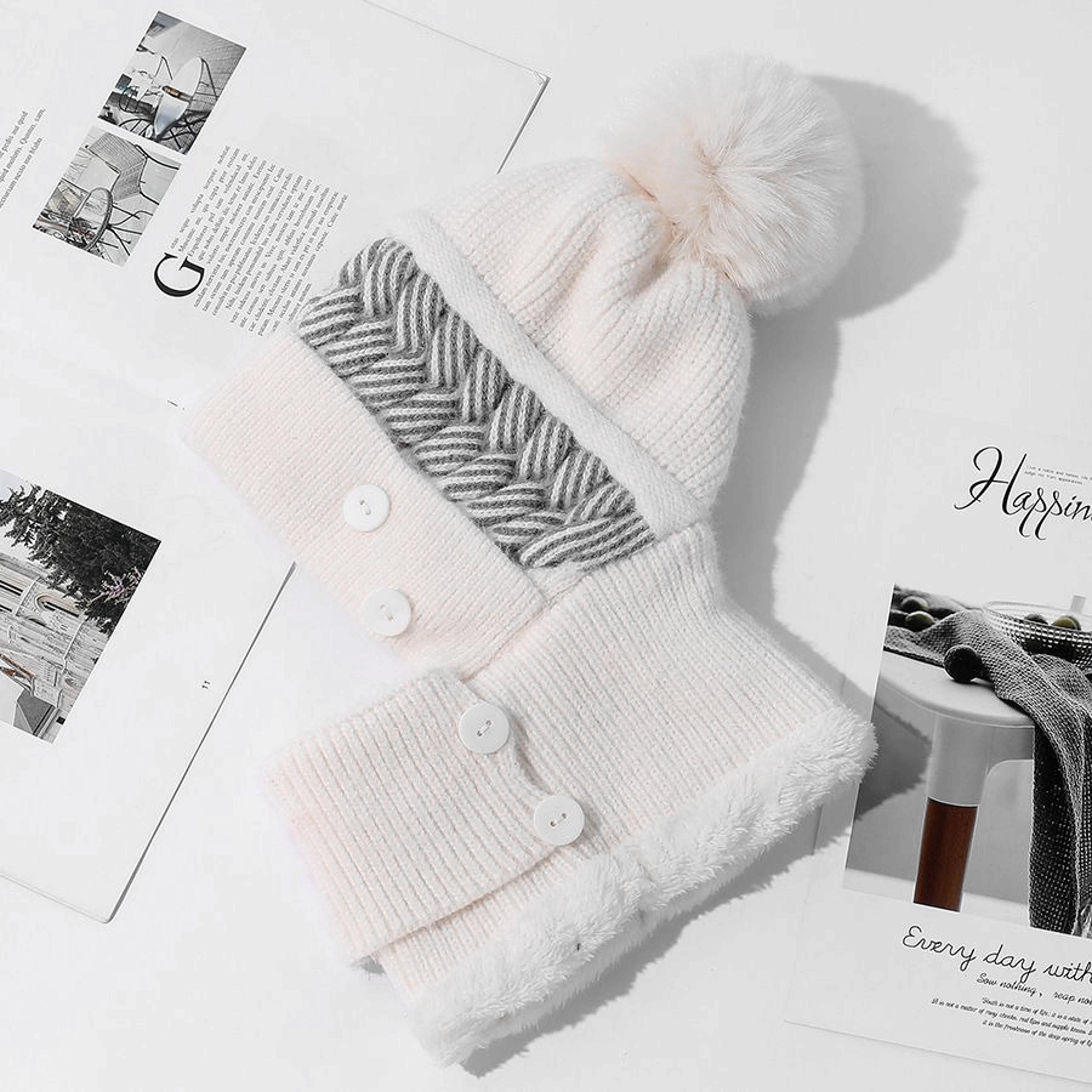 Womens Plush Lined Winter Balaclava Hat With Pom Pom Face Cover And Neck Warmer 6