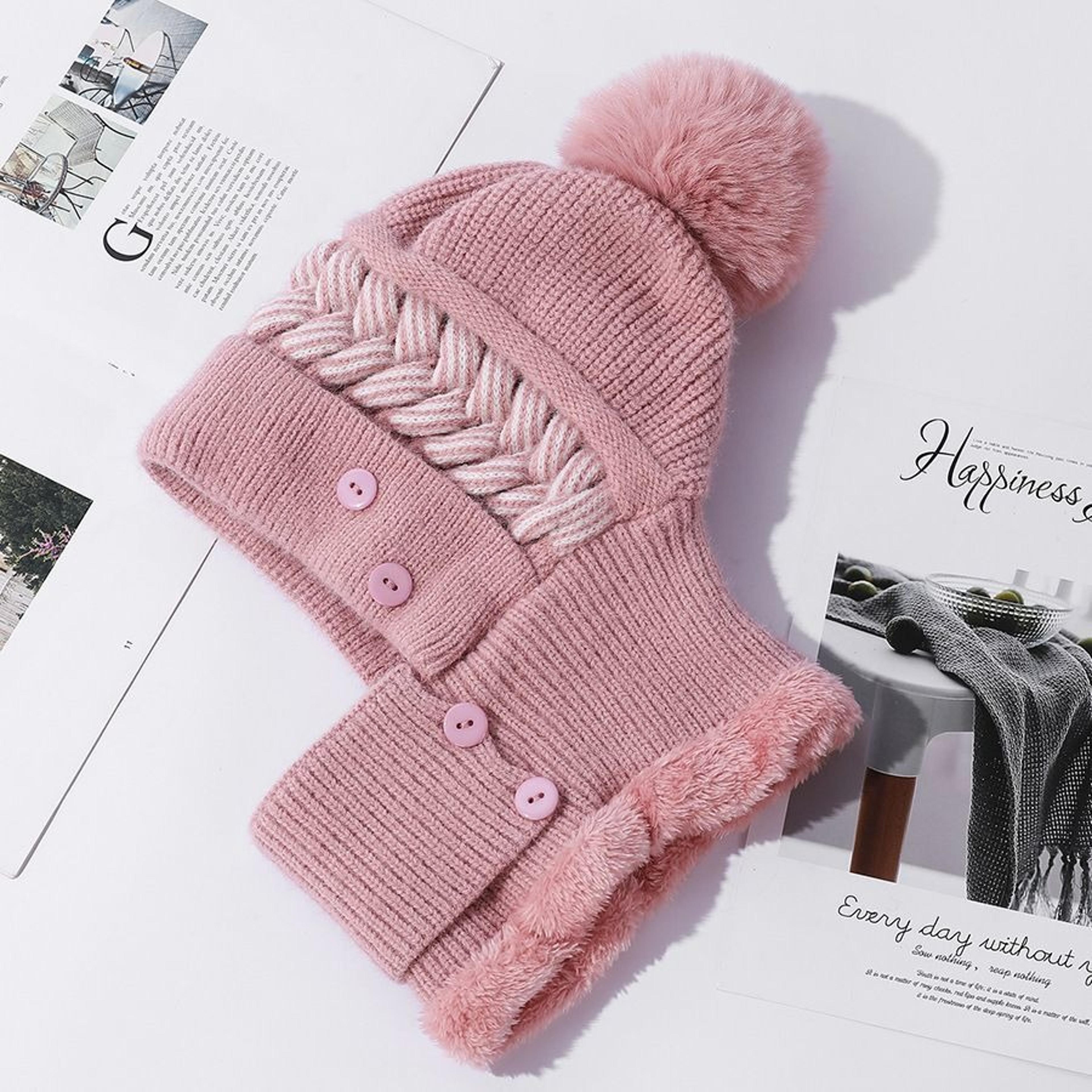 Womens Plush Lined Winter Balaclava Hat With Pom Pom Face Cover And Neck Warmer 9