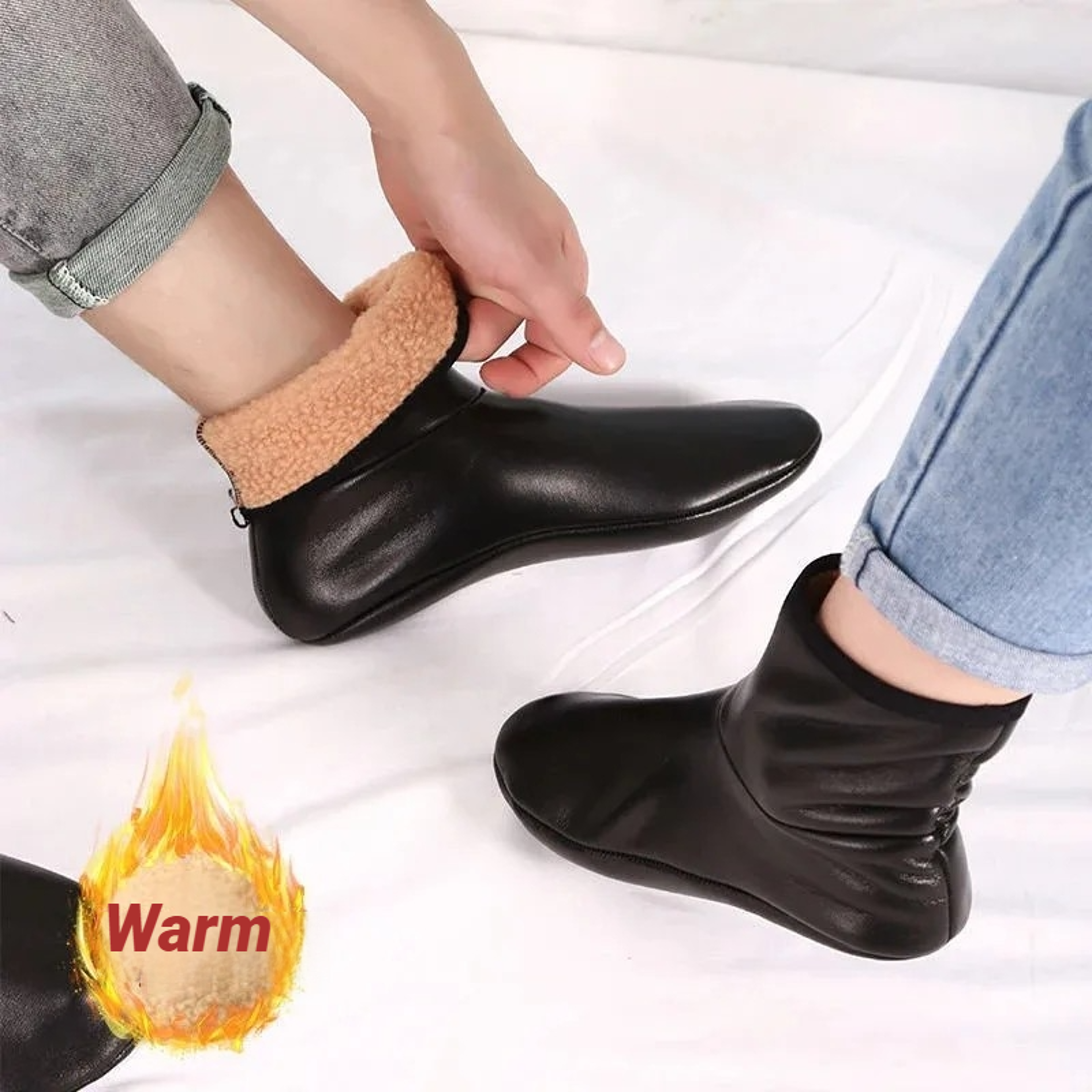 unisex thick velvet indoor warm room socks waterproof leather thermal footwear