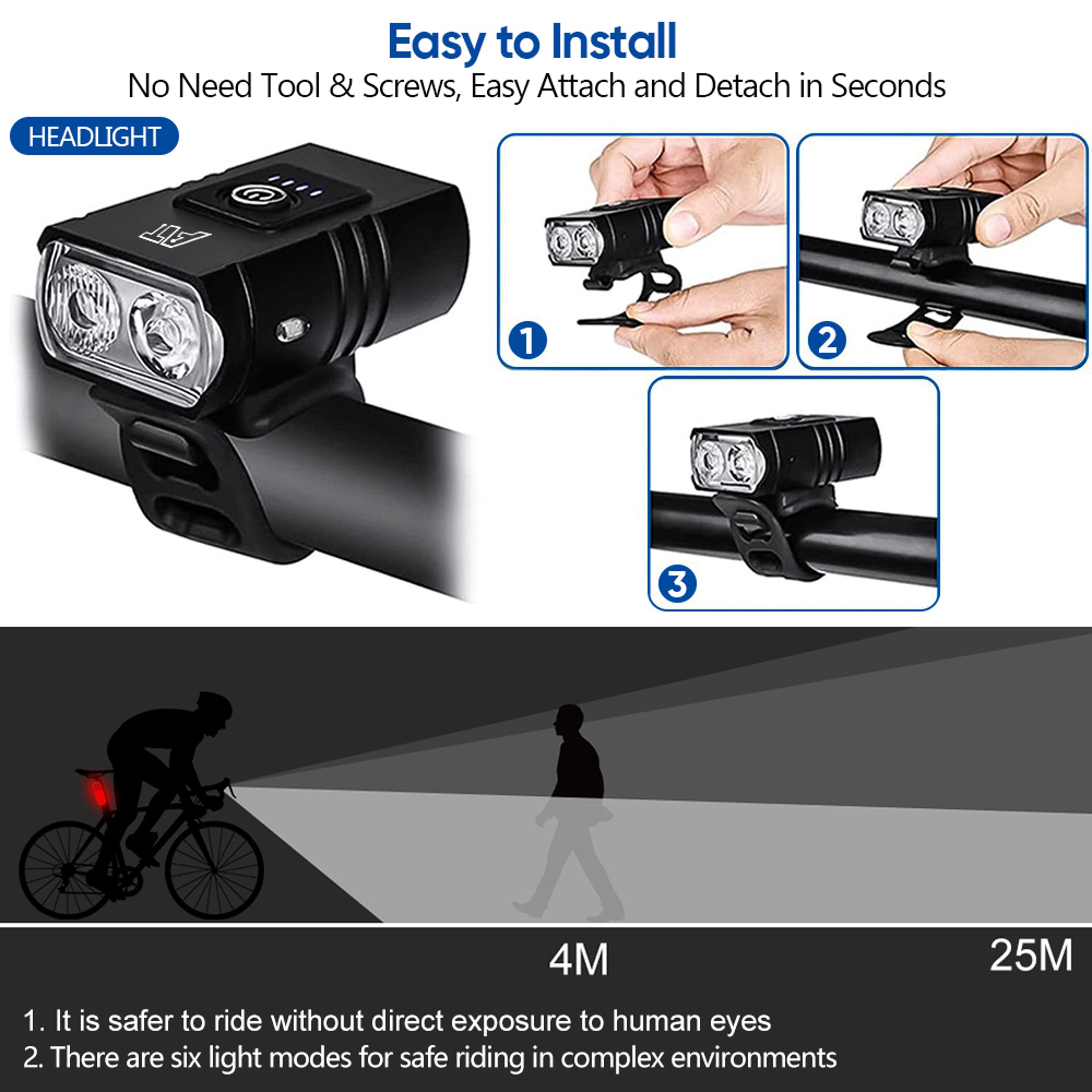 Type C Rechargeable LED Bicycle Headlight With Six Lighting Modes 1