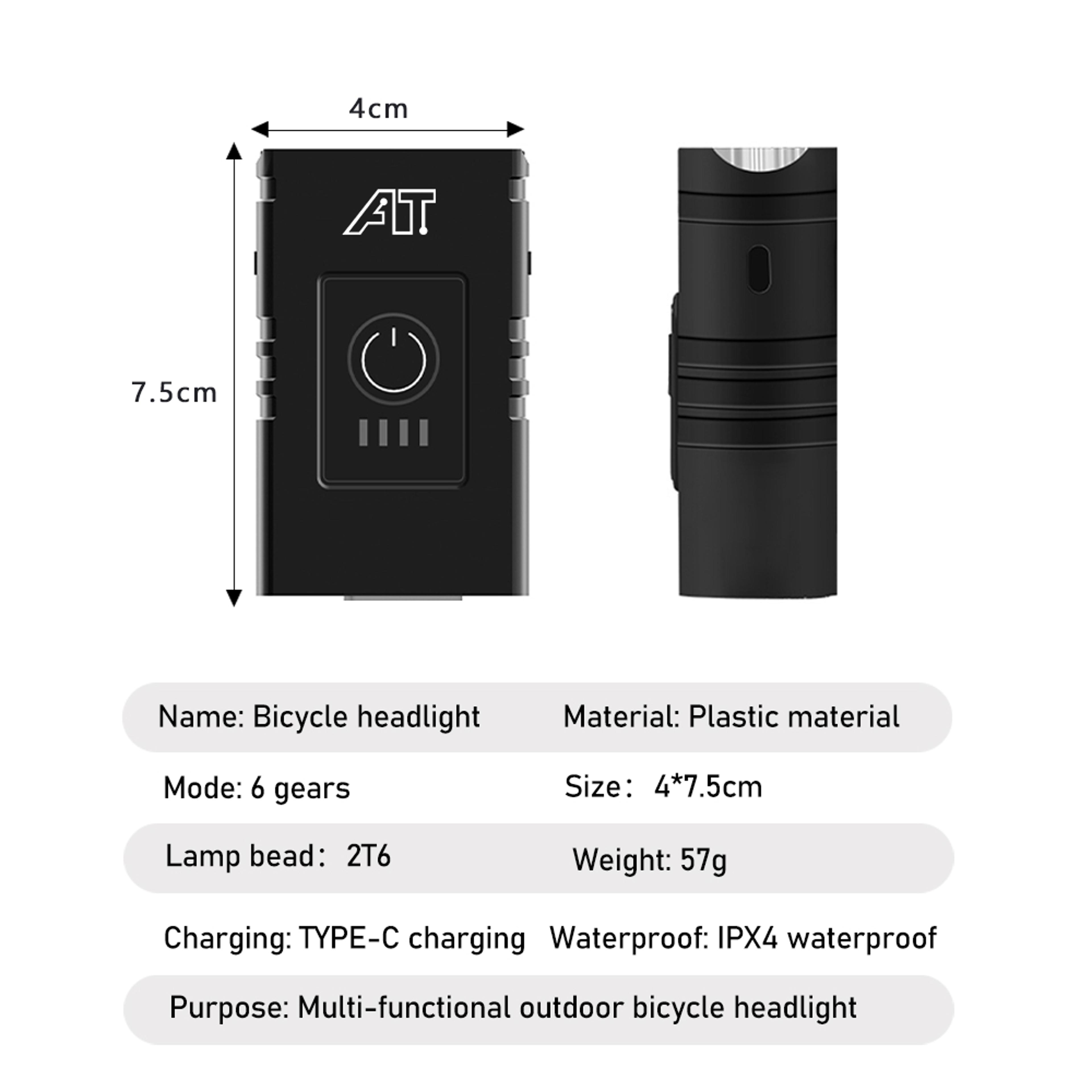 Type C Rechargeable LED Bicycle Headlight With Six Lighting Modes 4