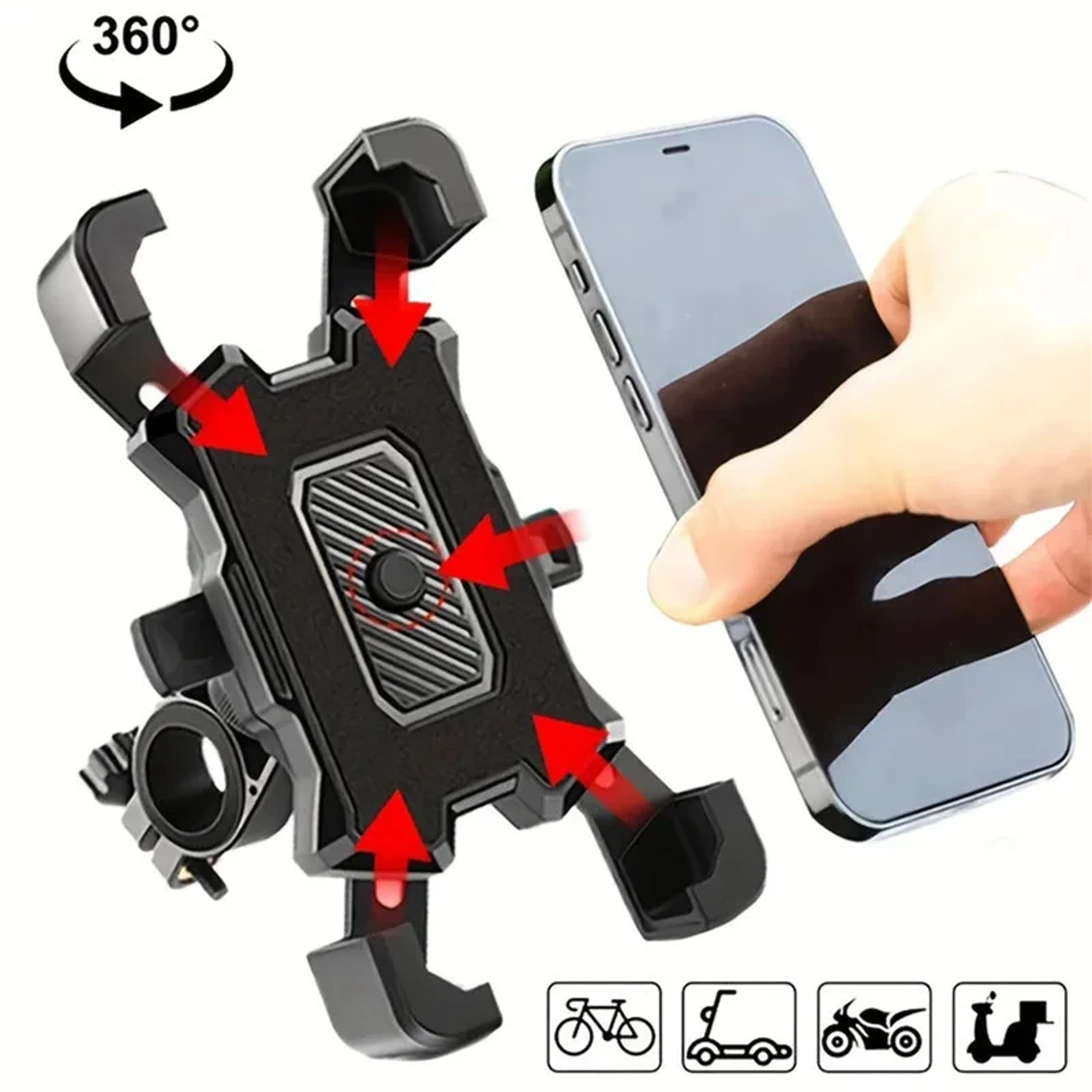 multi claw motorcycle phone mount with instant touch lock and all angle adjustment