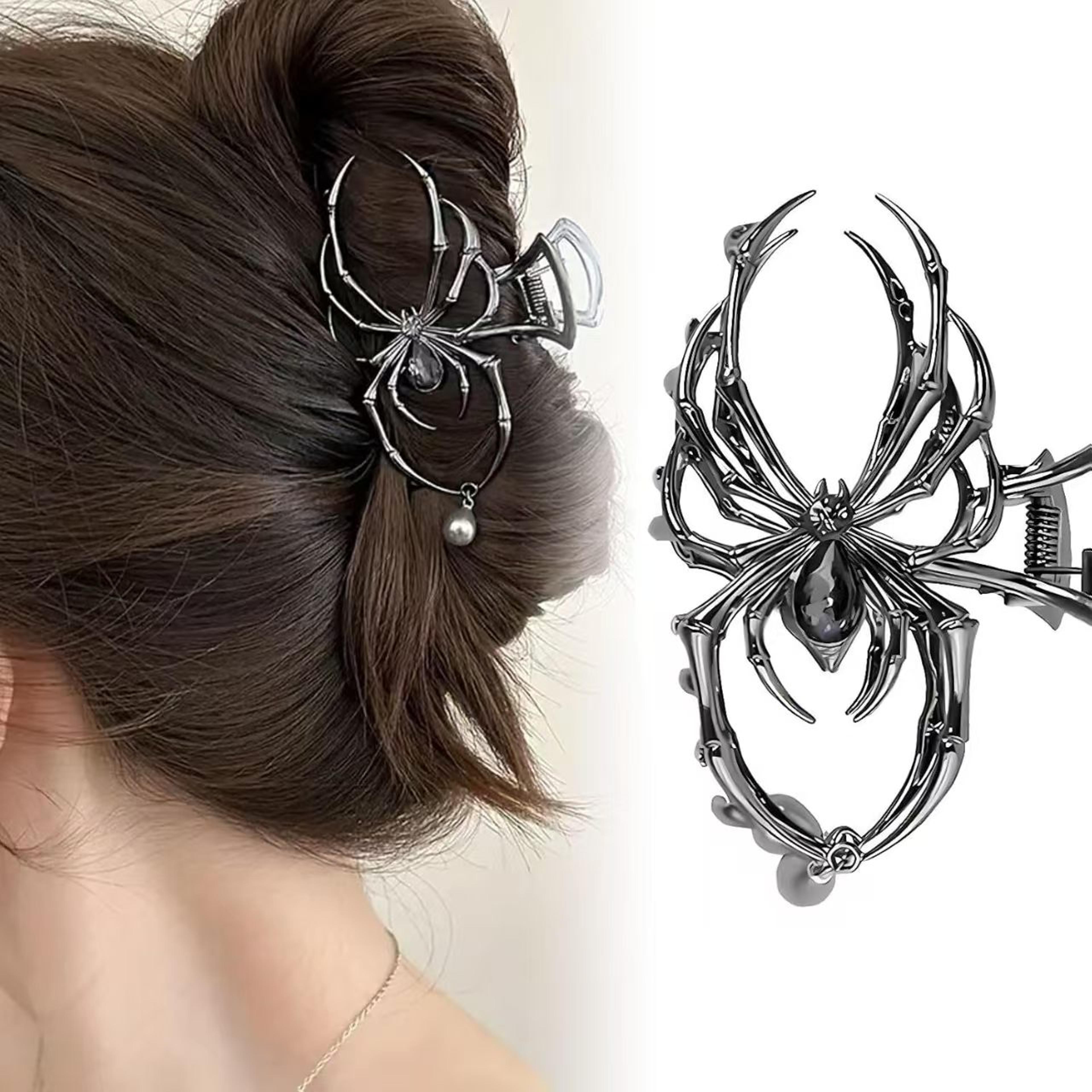 skull spider hair claw with rhinestone and imitation pearl details