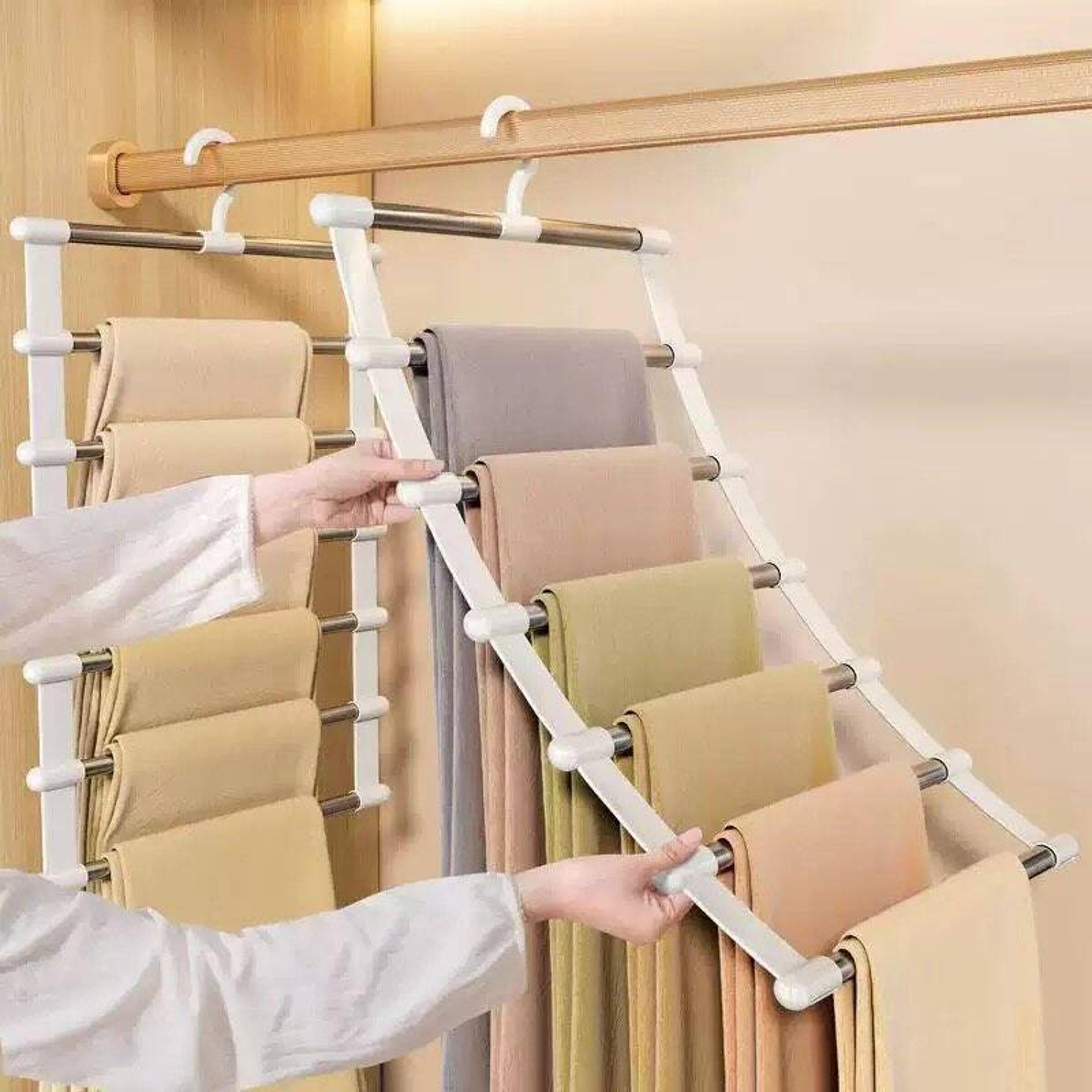 multi layer pants hanger with non slip clips and foldable stainless steel design