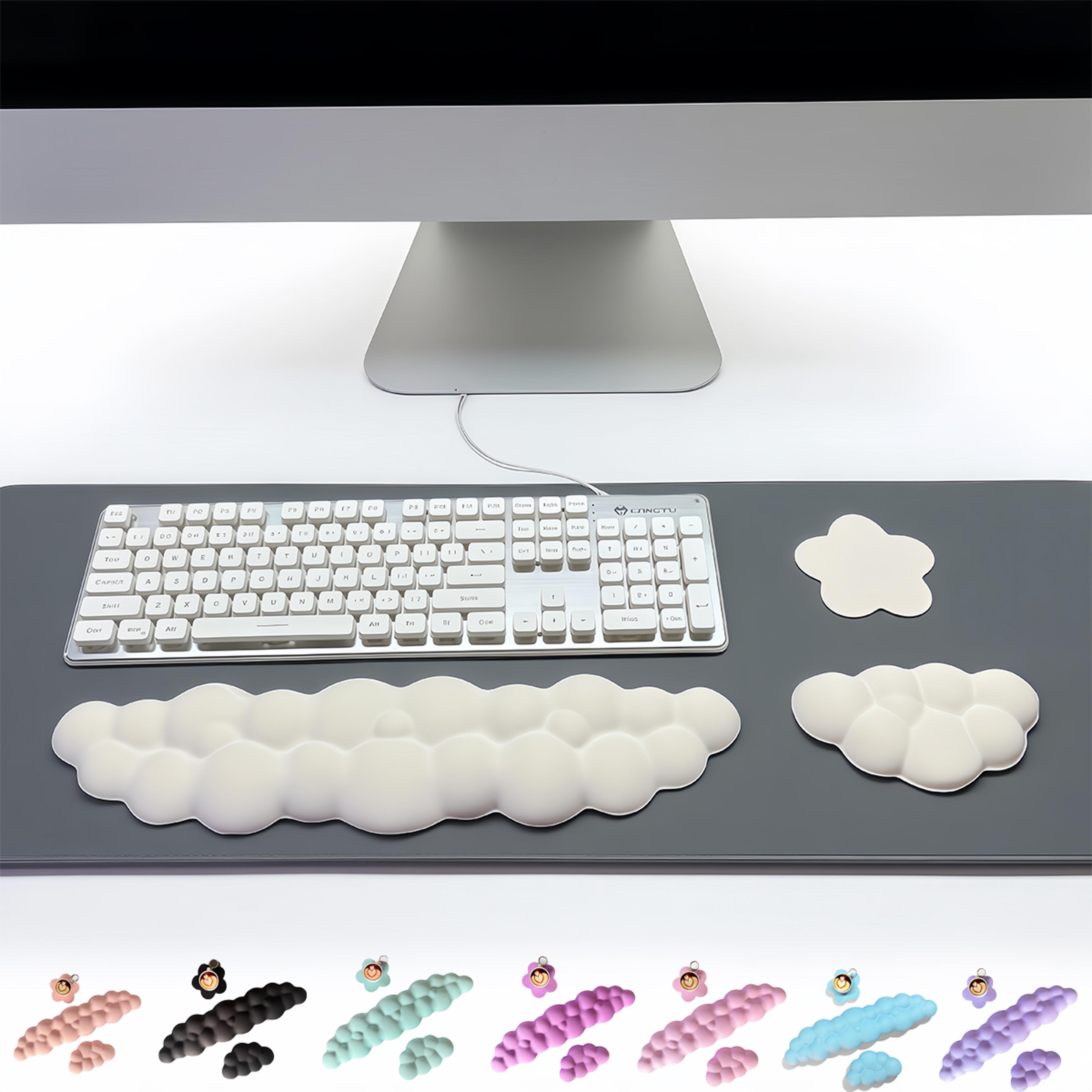 cloud keyboard wrist rest set with non slip base and floral desktop coaster