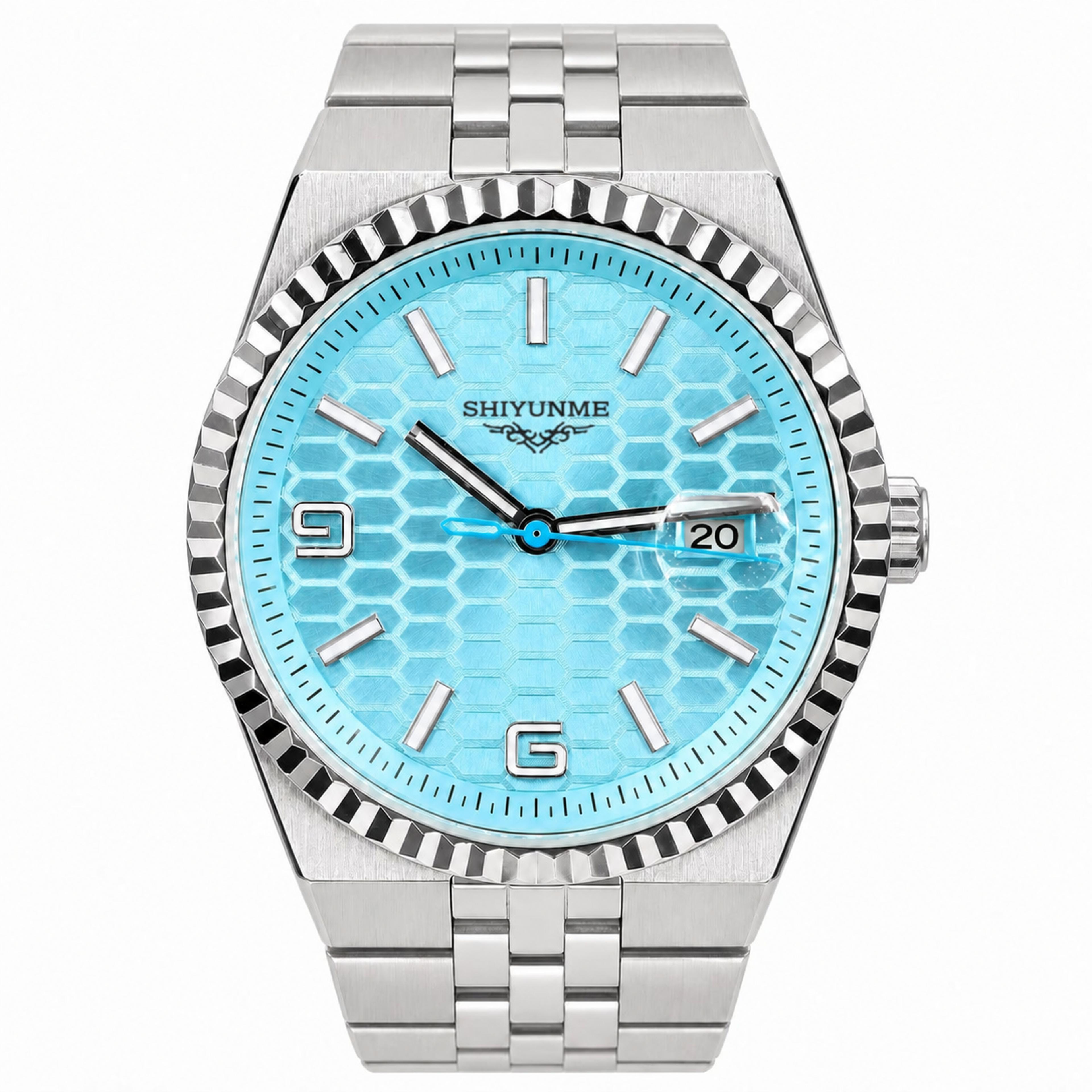 mens automatic mechanical wristwatch with stainless steel band and sapphire crystal