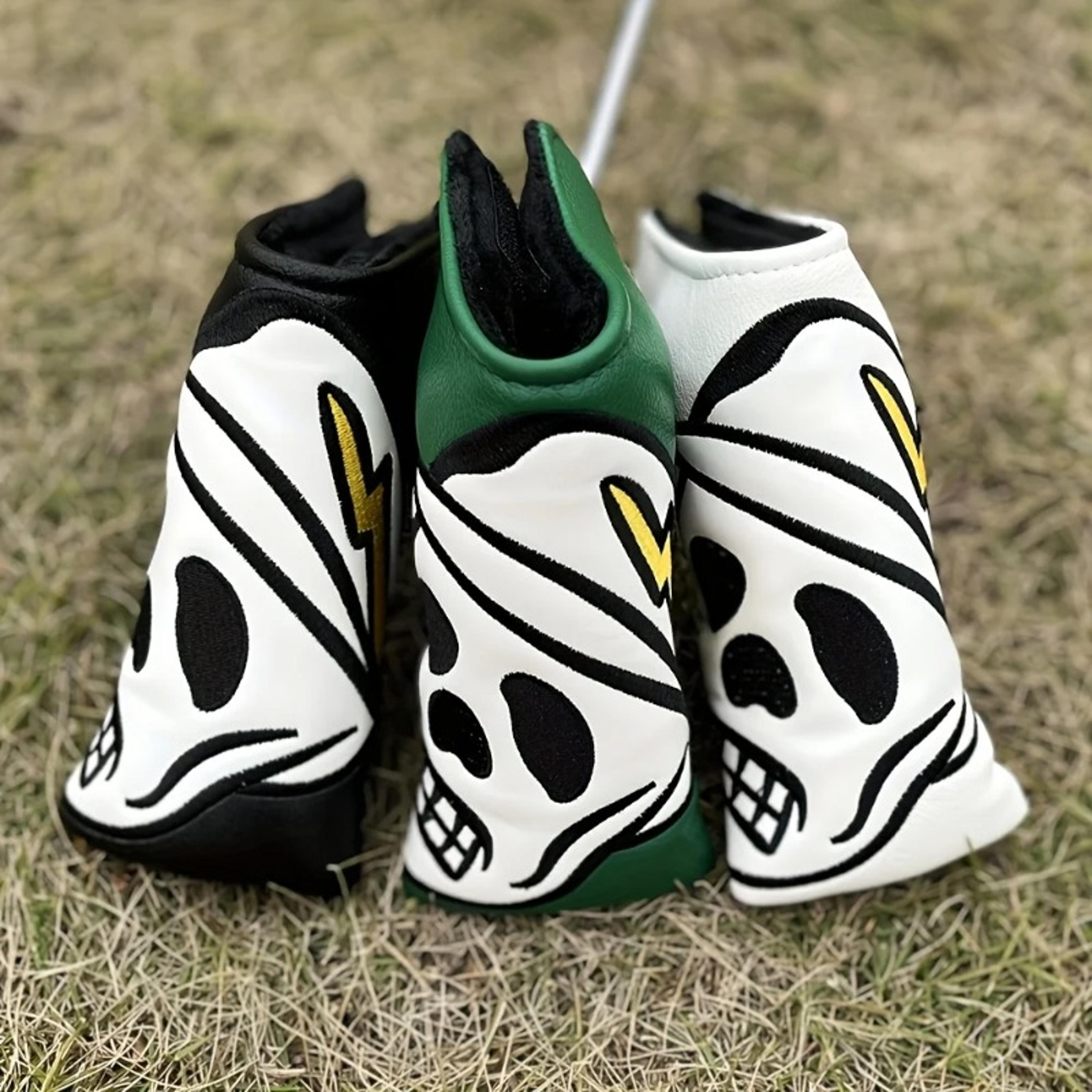 golf putter head cover with skull embroidery and dustproof protection