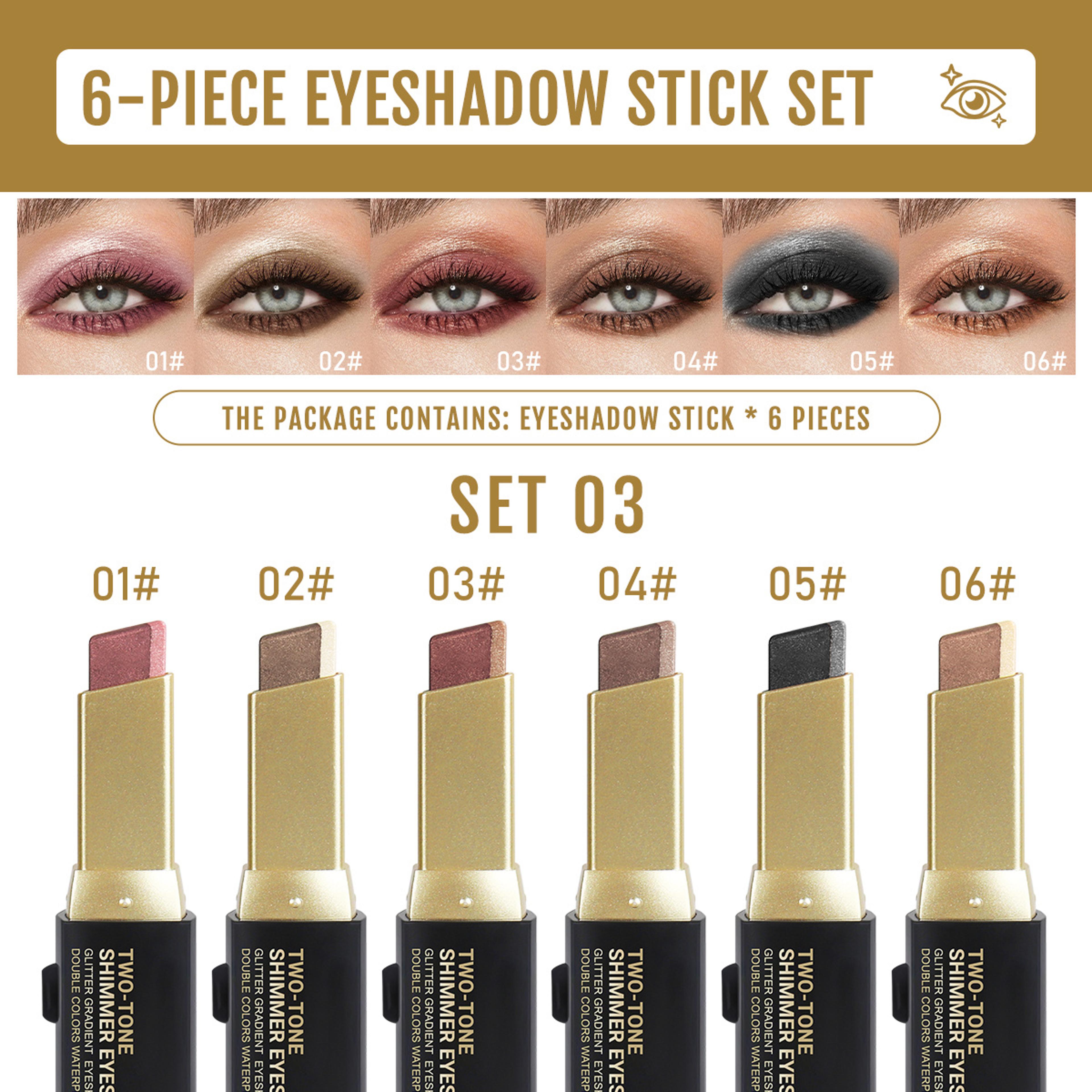 6PCSSet Twocolor Pushpull Eye Shadow Stick Eye Highlight Lazy Eye Shadow Twocolor Stacking Waterpro 8