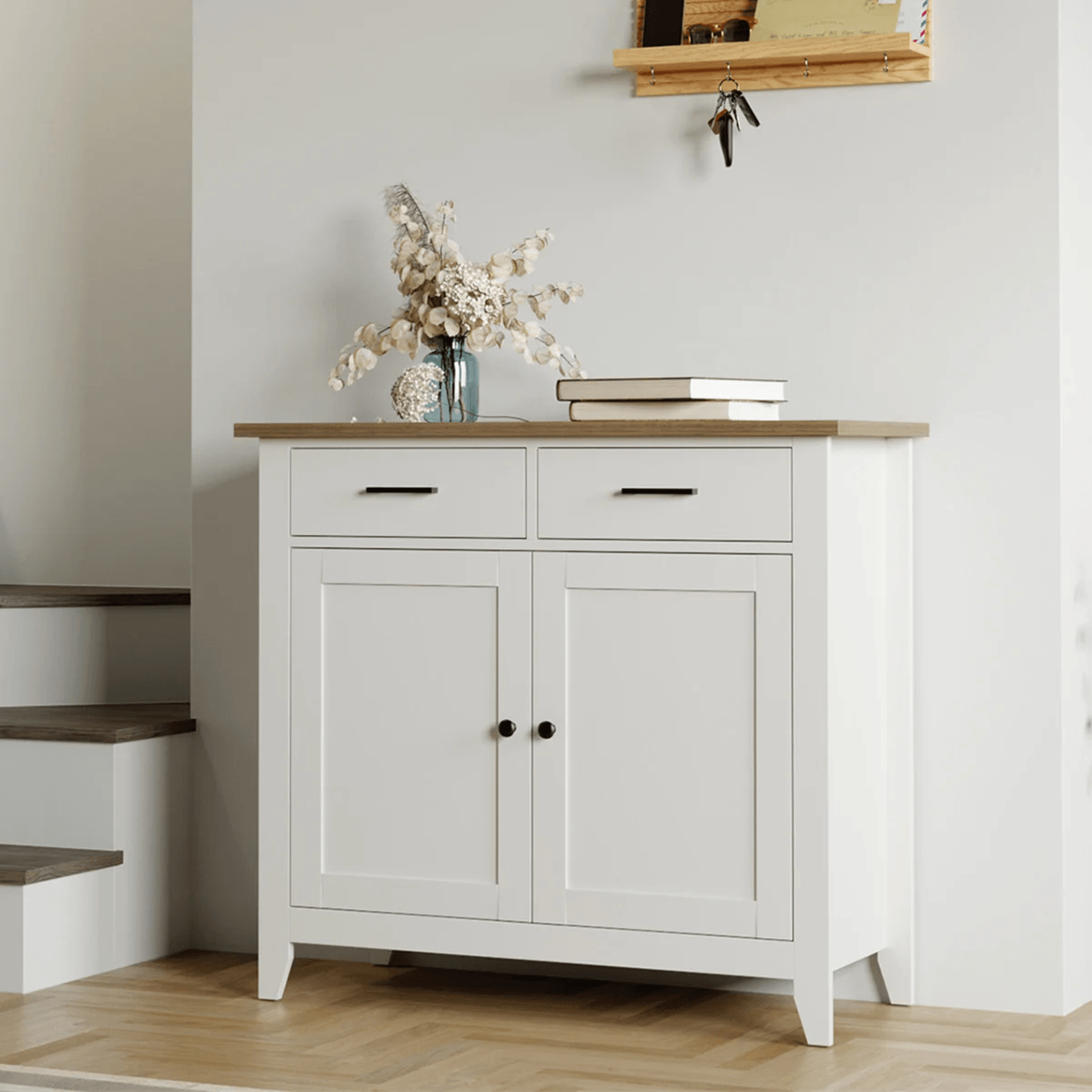 wood accent cabinet with 2 drawers and 2 doors modern storage cabinet