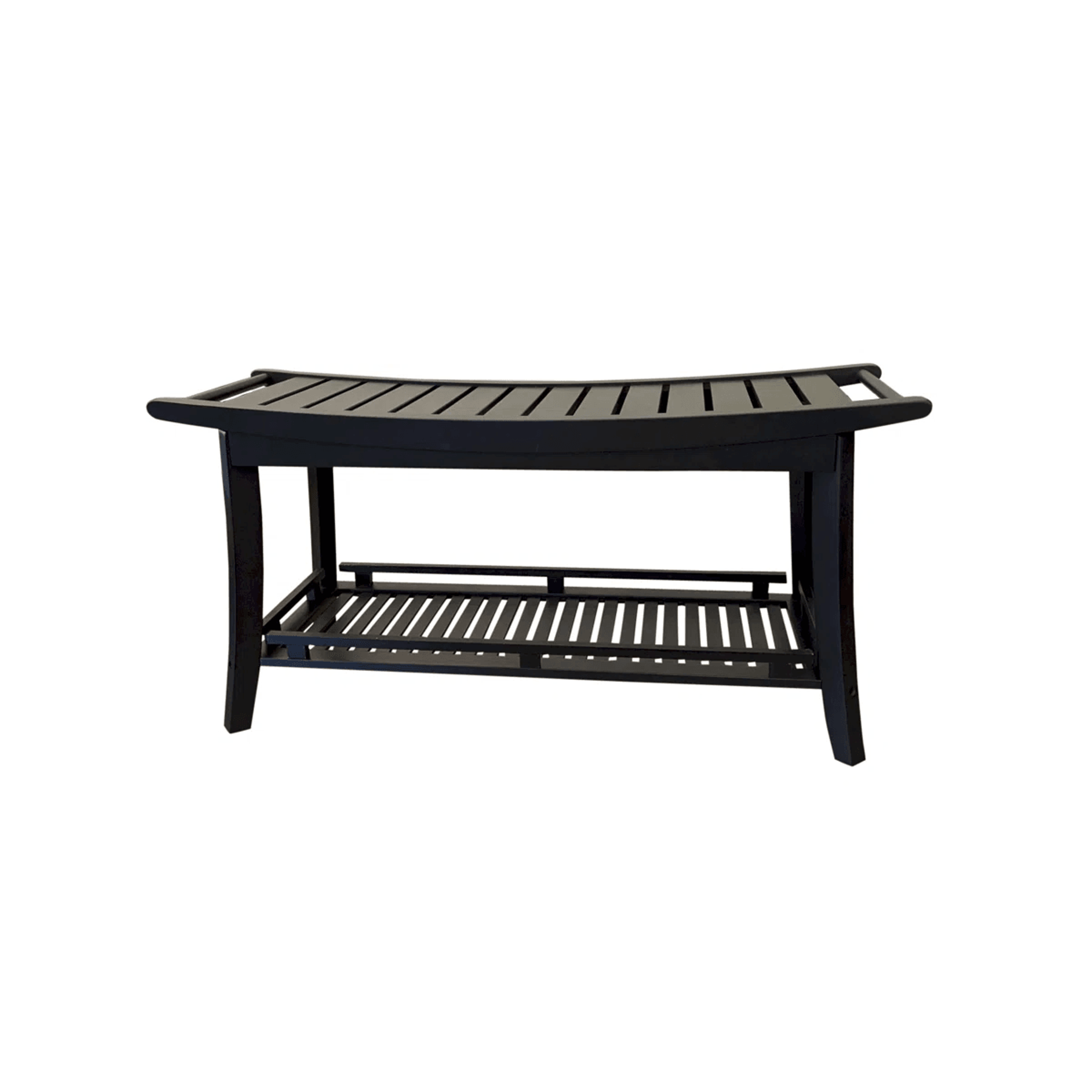 Solid Bamboo Spa Style Storage Bench With Slatted Shelf And Contoured Seat 2