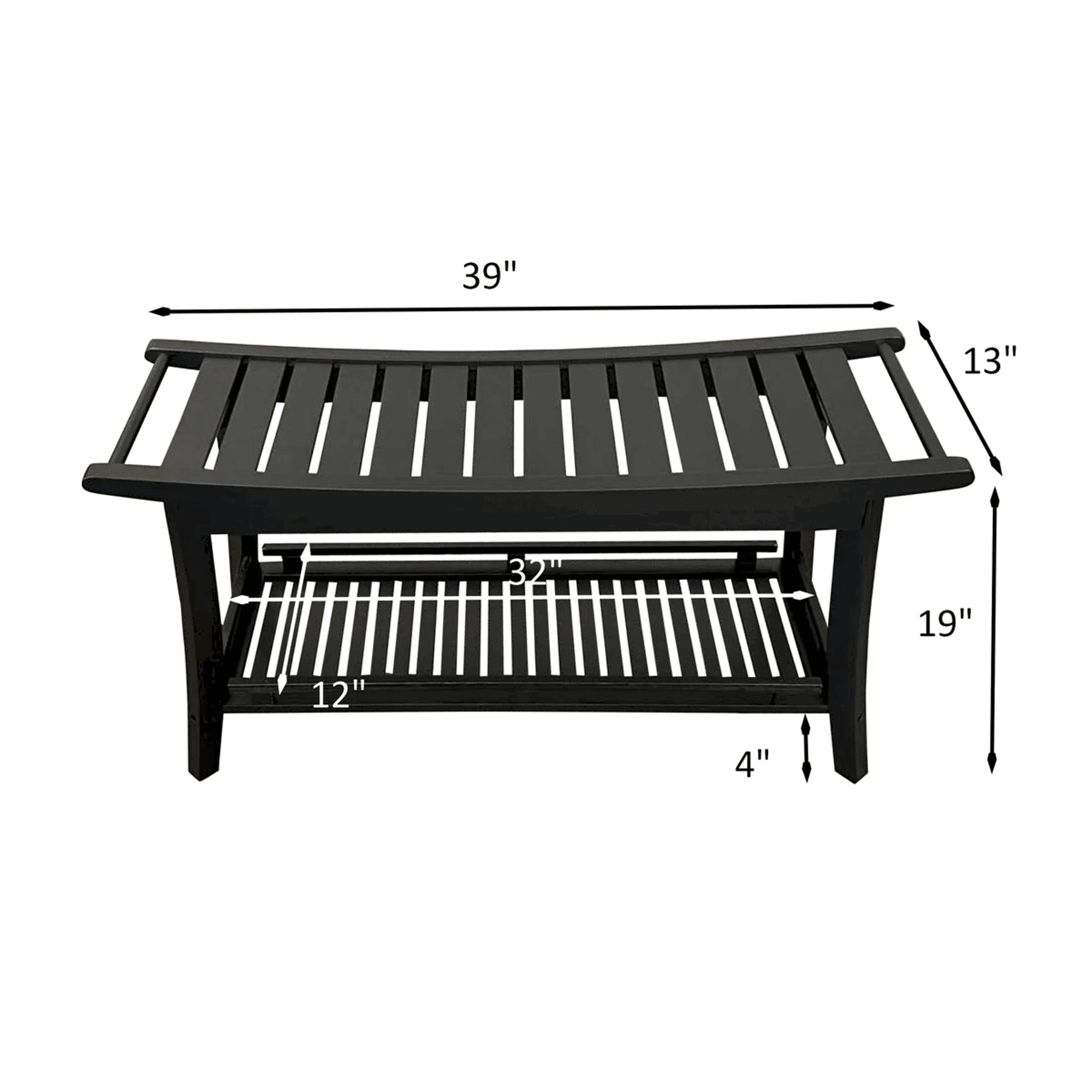 Solid Bamboo Spa Style Storage Bench With Slatted Shelf And Contoured Seat 4