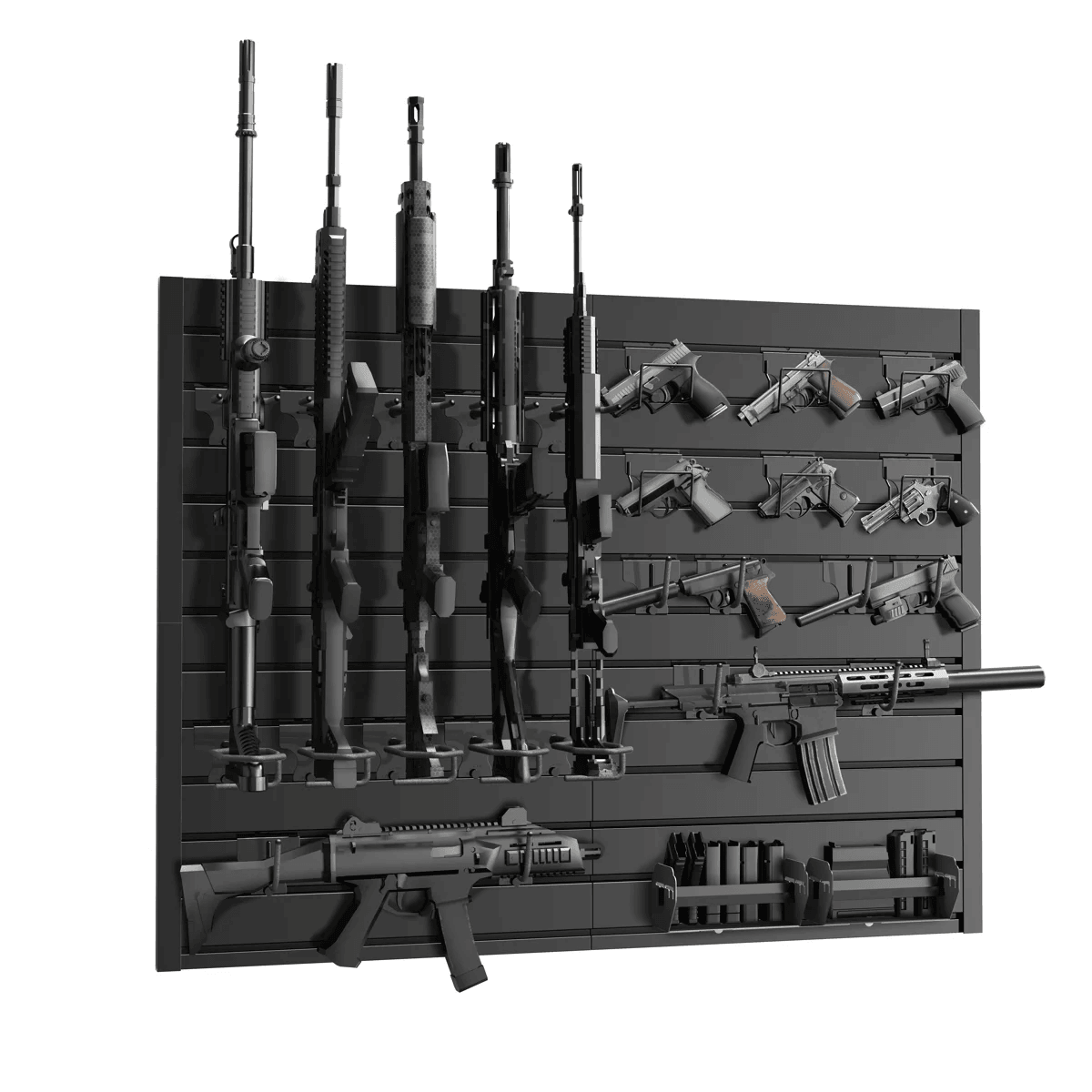 Modular Gun Wall Mount Display Rack With PVC Panels And Steel Storage Racks 1